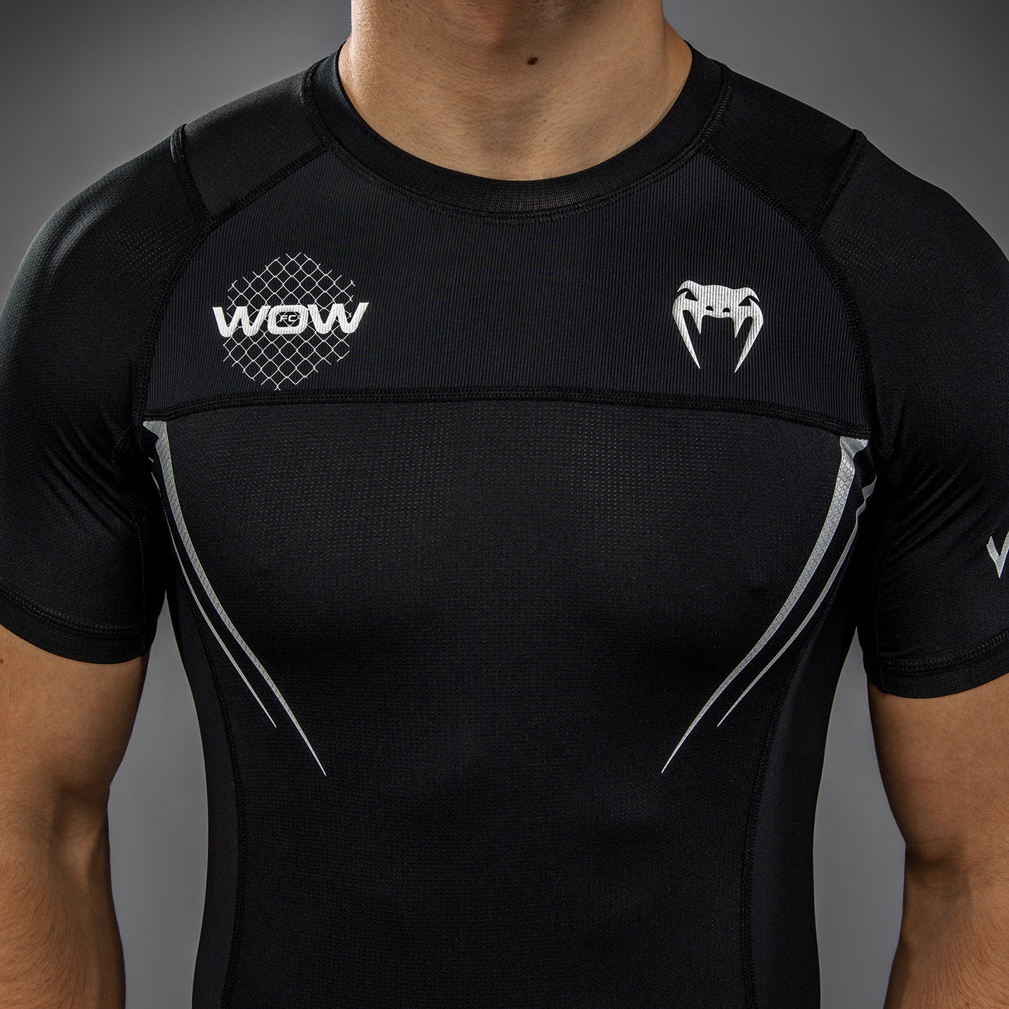 Venum x WOW FC Short Sleeve Rashguard - Black/ Silver Grey
