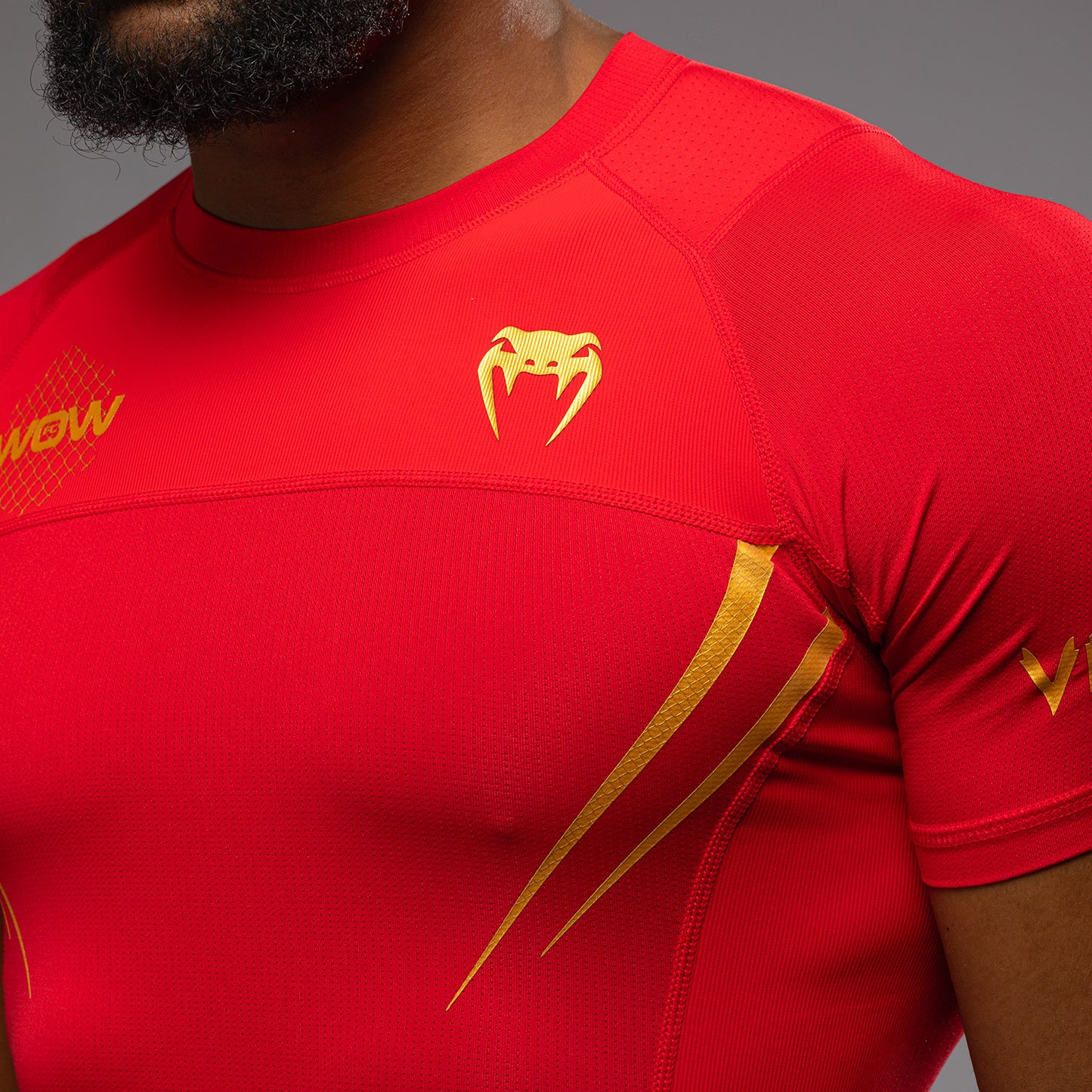 Venum x WOW FC Short Sleeve Rashguard - Fury Red/ Gold