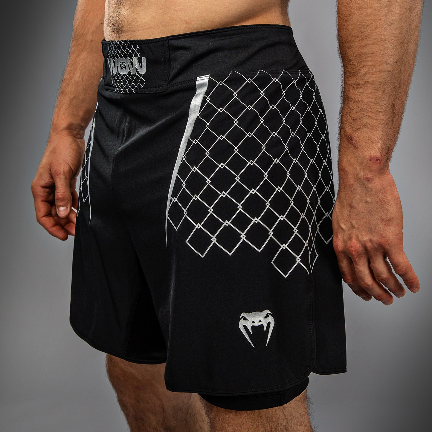 Venum x WOW FC Men’s Fight Shorts - Black/ Silver Grey