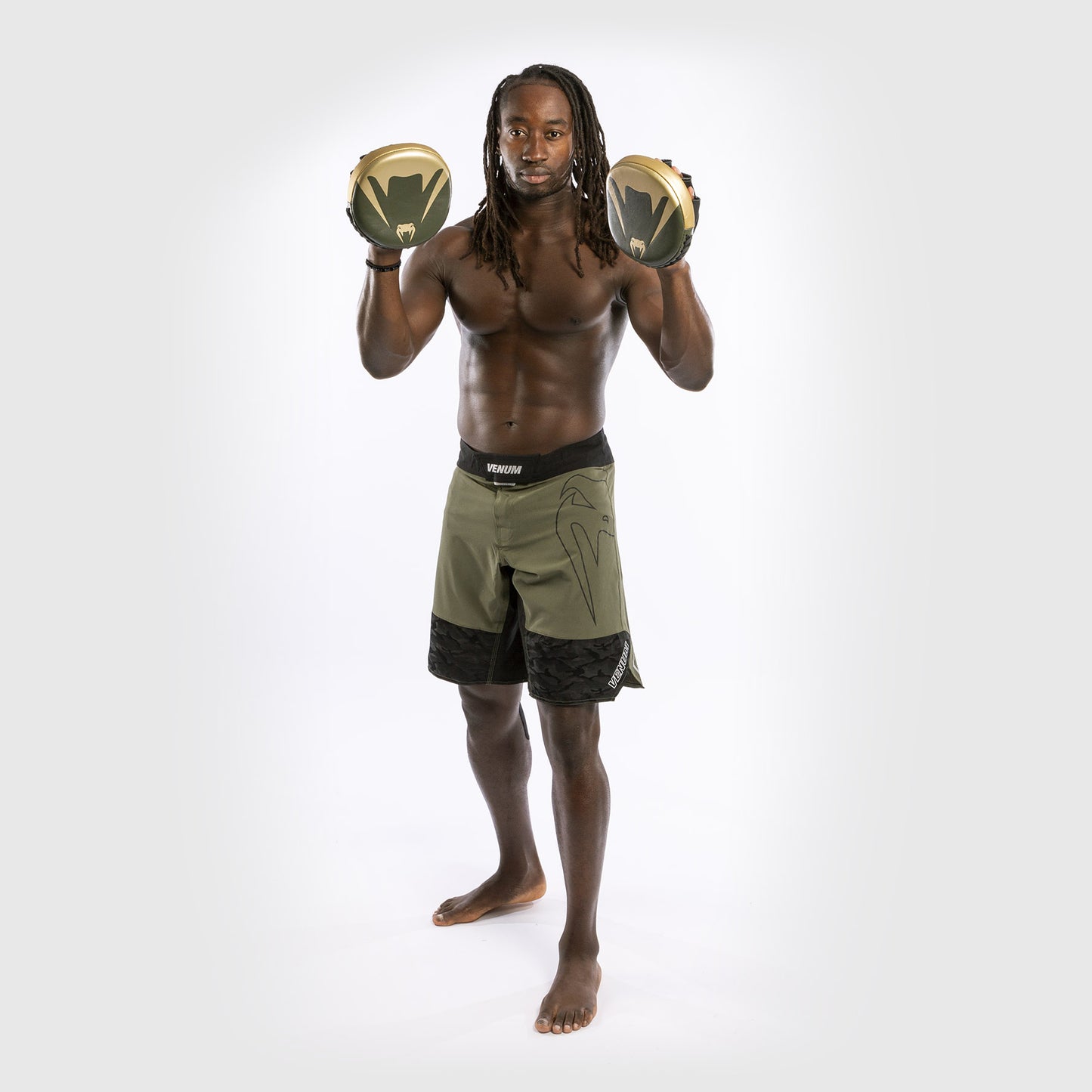 Venum Pro Boxing Mini Curved Punch Mitts (Pair) - Khaki/Gold