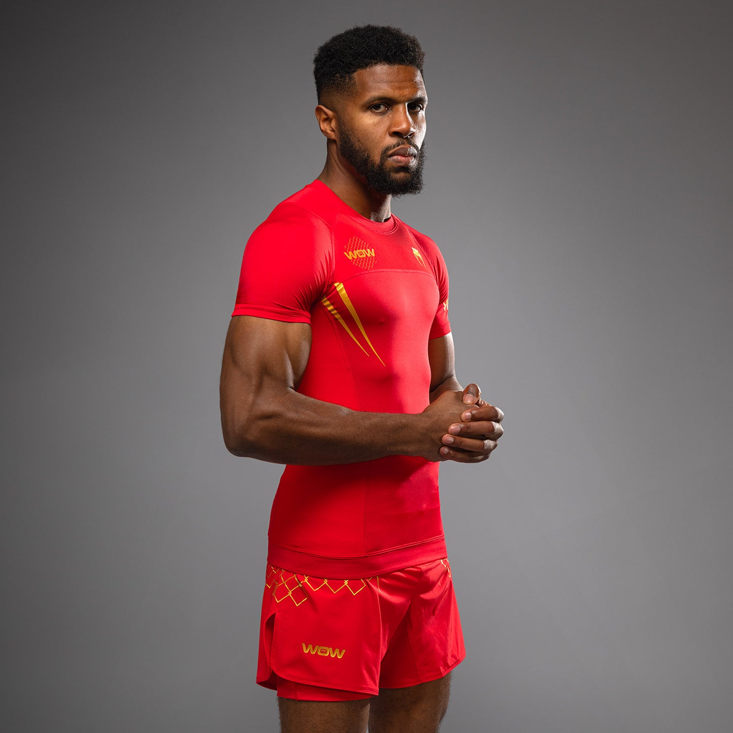 Venum x WOW FC Short Sleeve Rashguard - Fury Red/ Gold