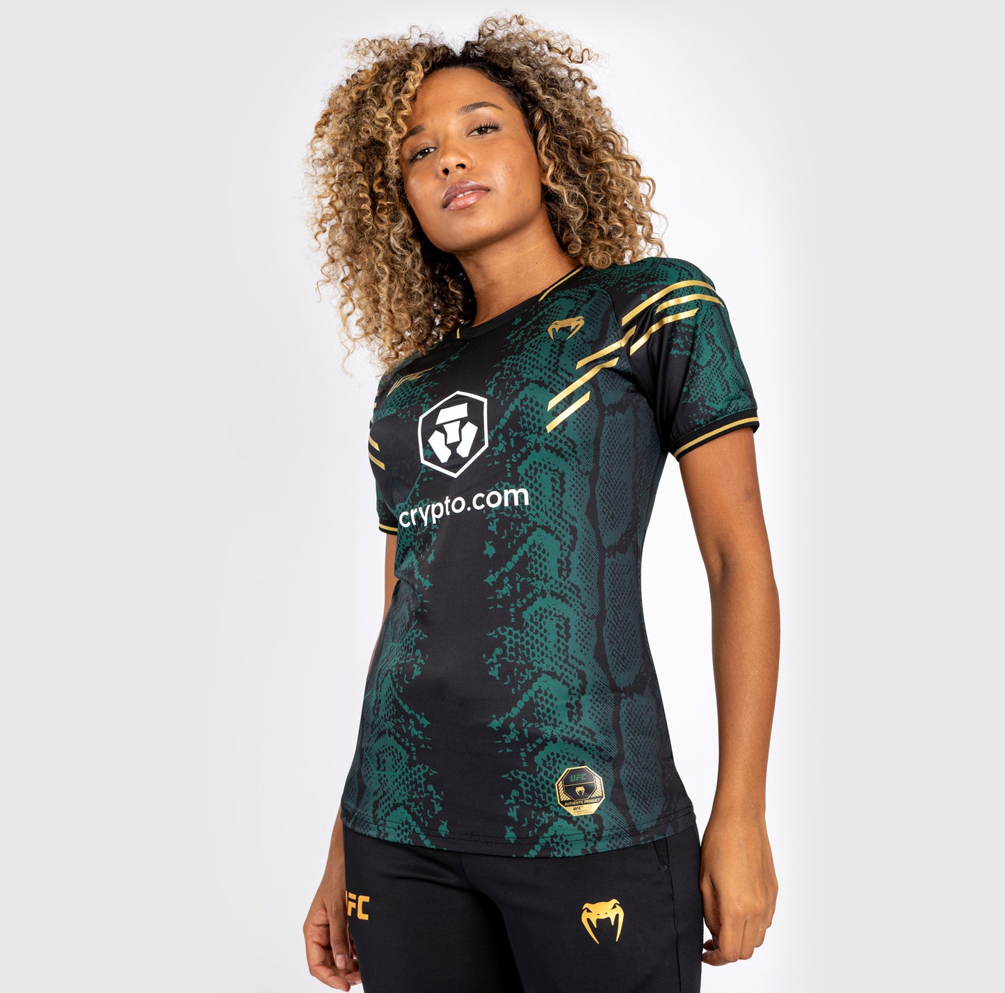 UFC Adrenaline by Venum Personalized Authentic Fight Night Women’s Walkout Jersey Green/Black/Gold - Emerald Edition