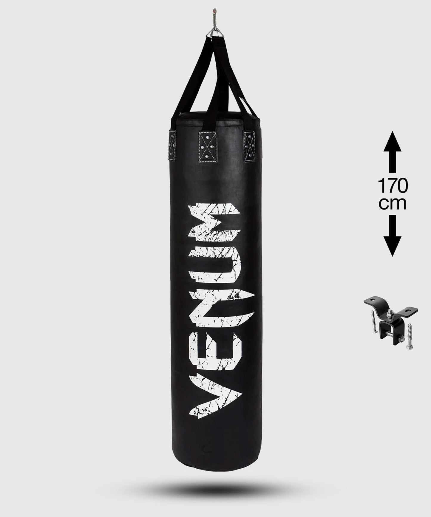 Venum Challenger Heavy bag + Ceiling Hook - Black/White - Filled - 170cm