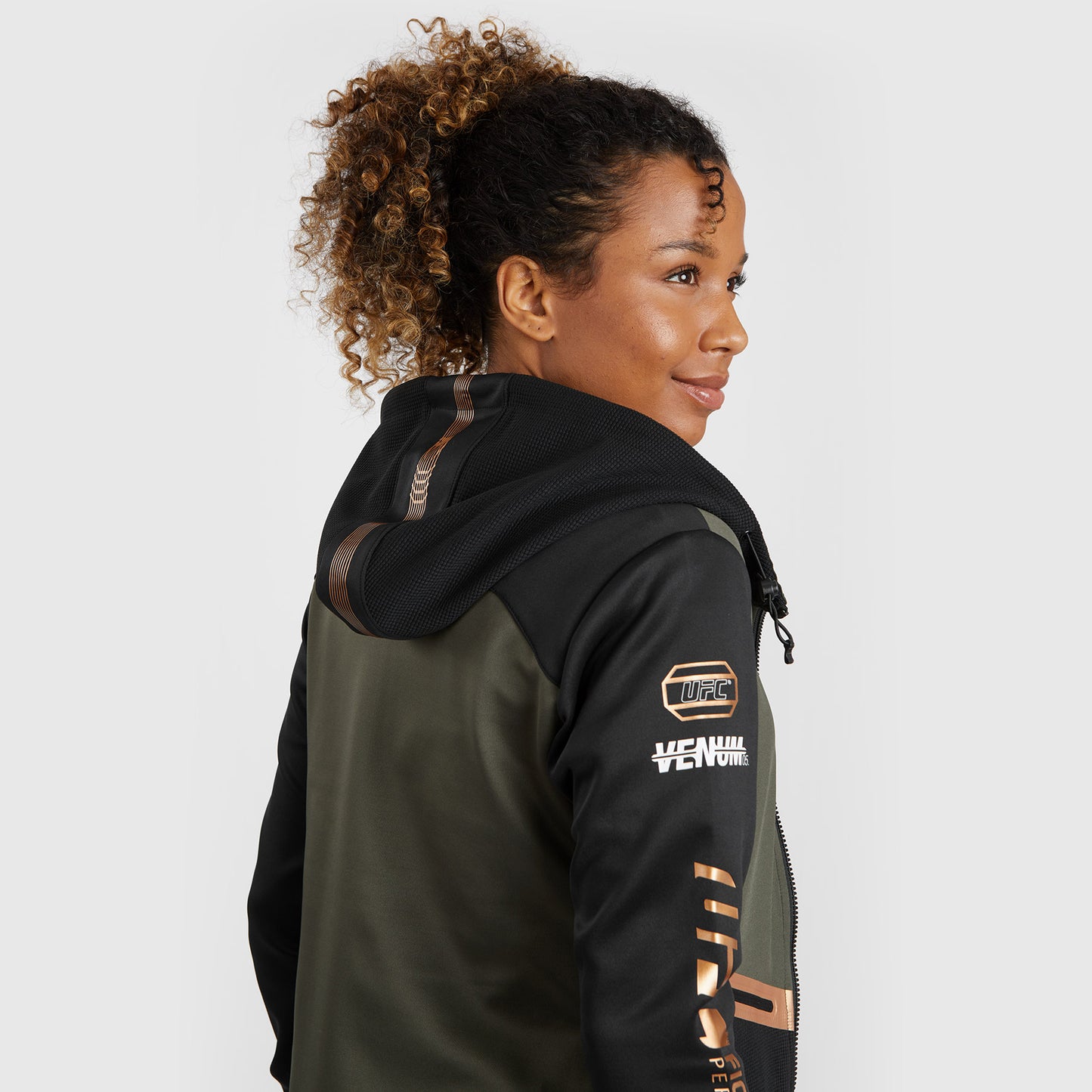 UFC Adrenaline by Venum Fight Week  Women’s Zip Hoodie - Khaki/Bronze