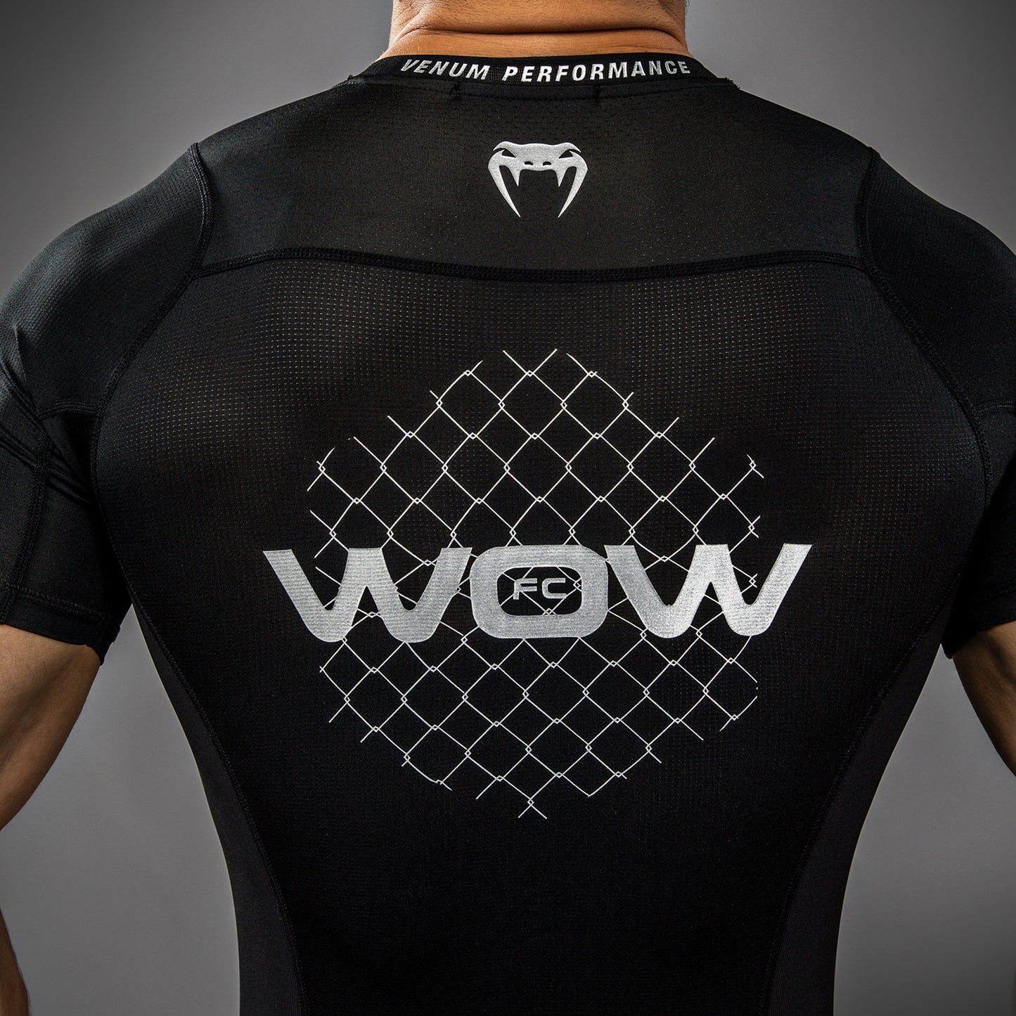 Venum x WOW FC Short Sleeve Rashguard - Black/ Silver Grey