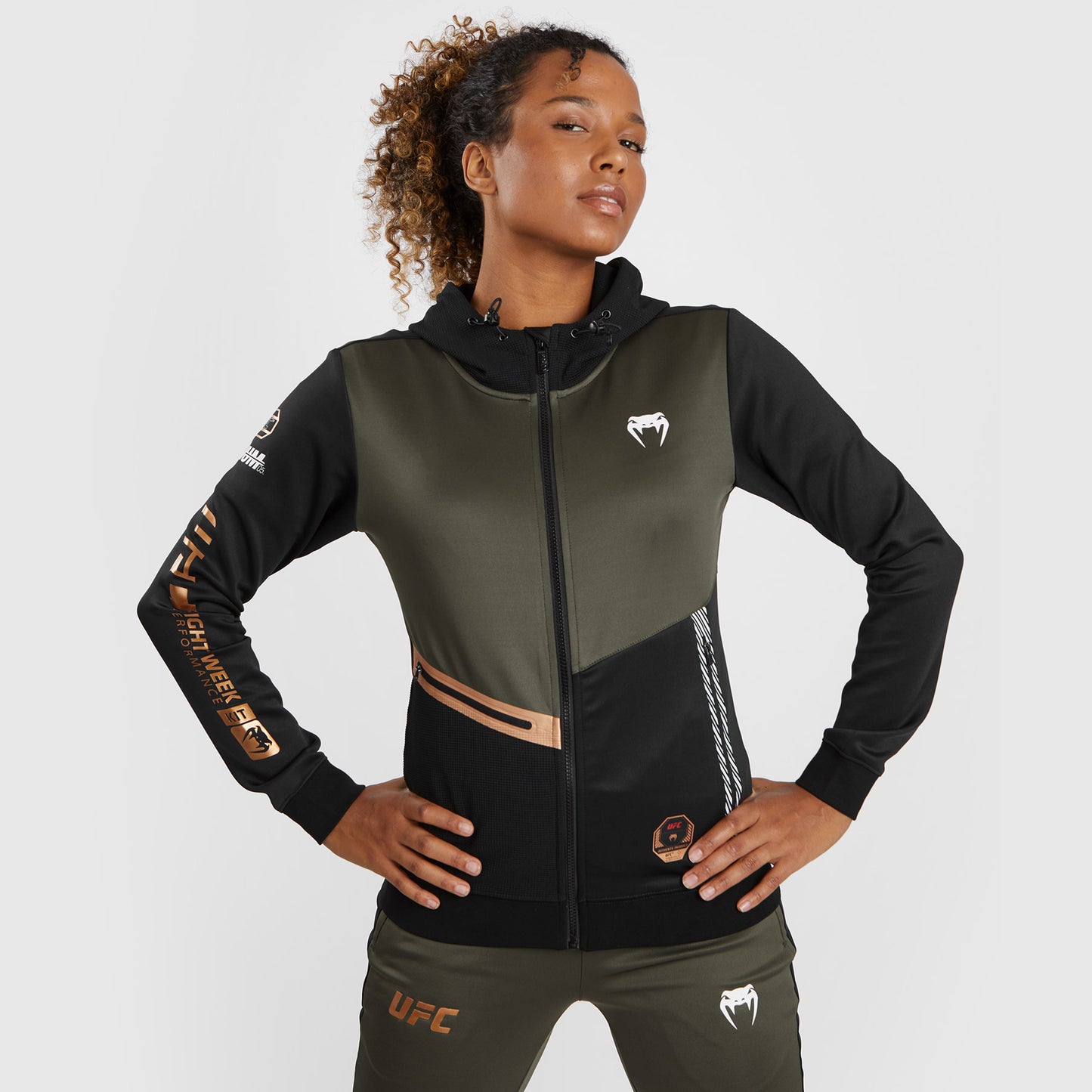 UFC Adrenaline by Venum Fight Week  Women’s Zip Hoodie - Khaki/Bronze