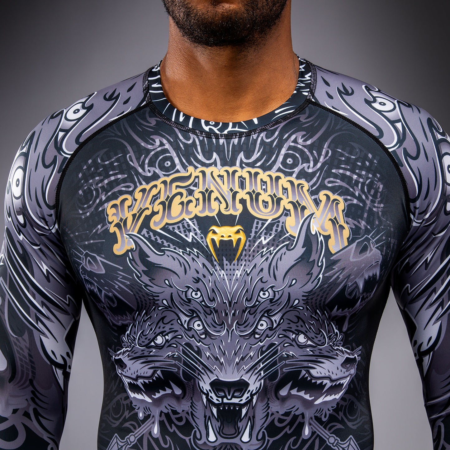 Venum Wolf Atak Long Sleeve Rashguard - Black/Grey