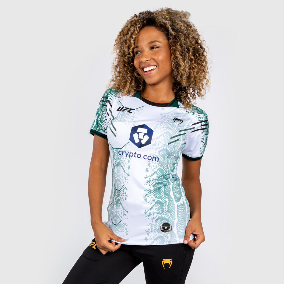 UFC Adrenaline by Venum Personalized Authentic Fight Night Women’s Walkout Jersey - Emerald Edition - White/Green