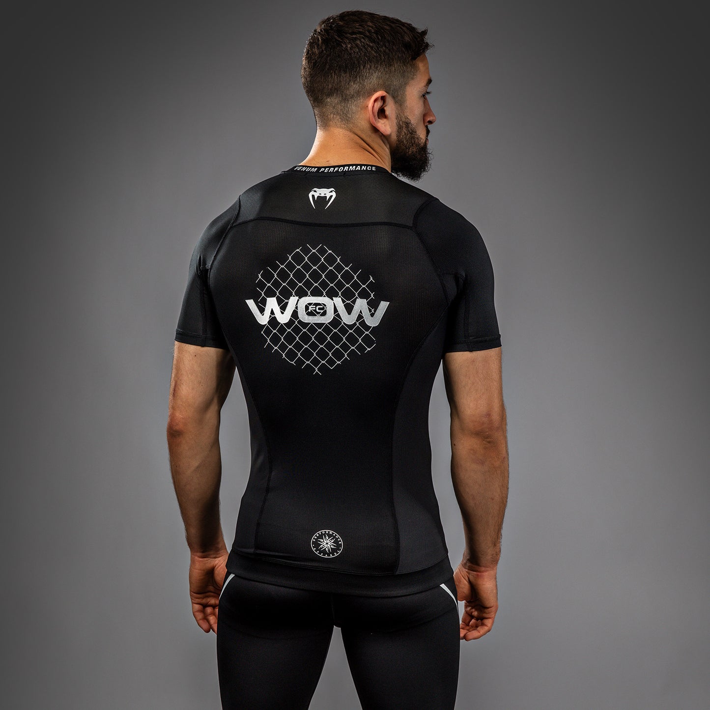 Venum x WOW FC Short Sleeve Rashguard - Black/ Silver Grey
