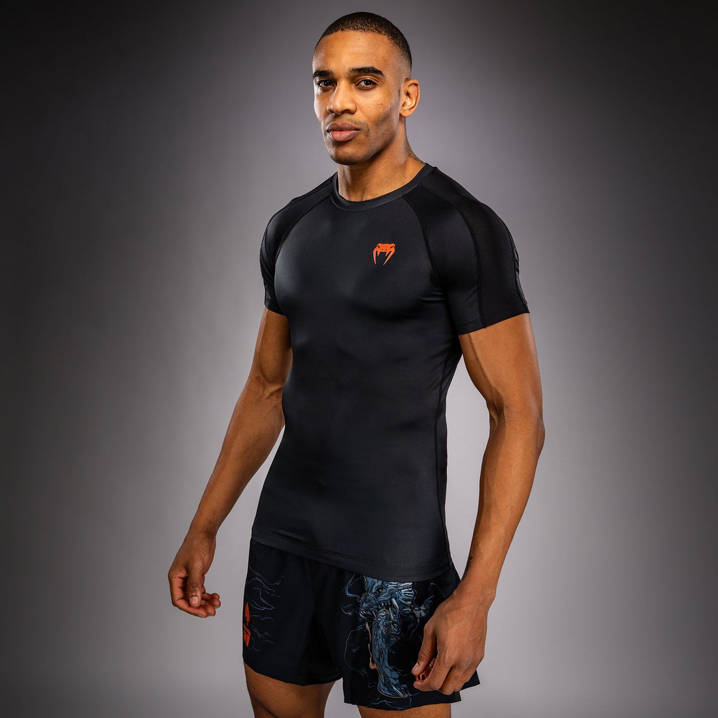 Venum Thunder Dragon Short Sleeves Rashguard - Black/Grey/Copper