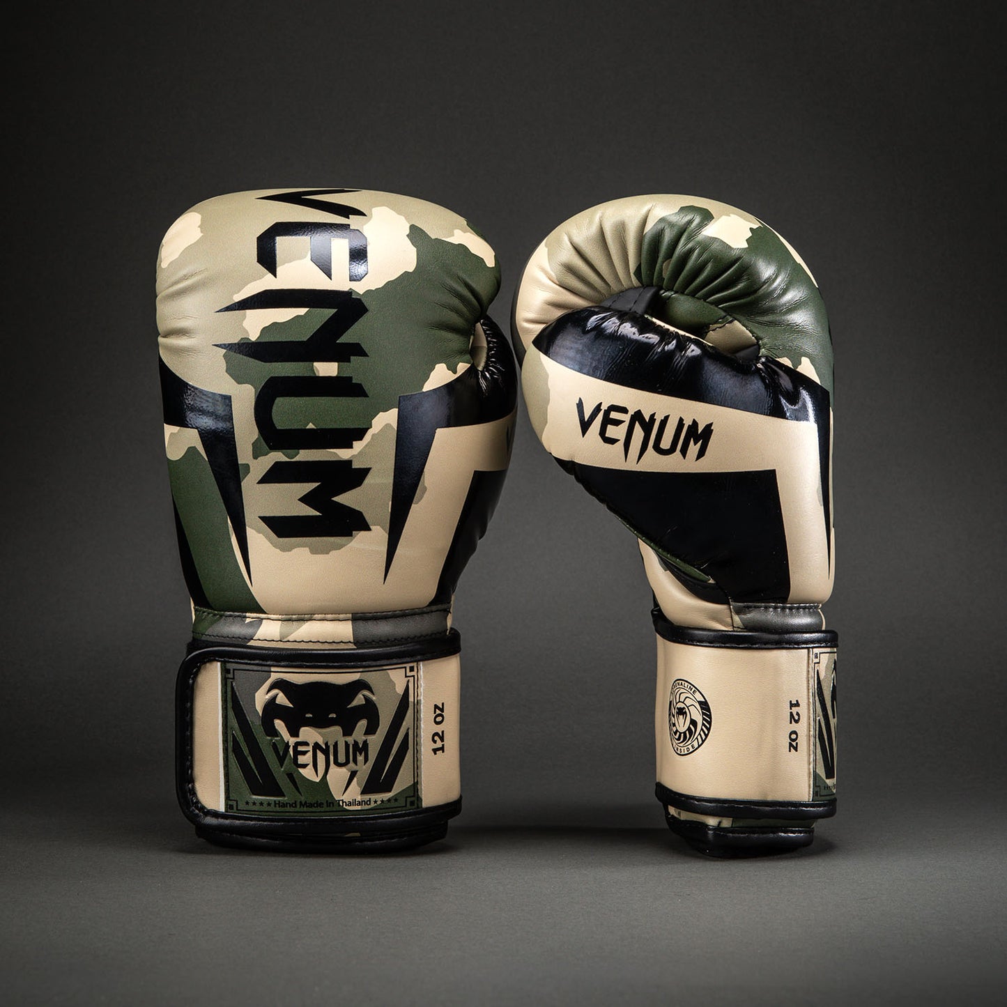 Venum Elite Camo Boxing Gloves - Khaki/ Off-White
