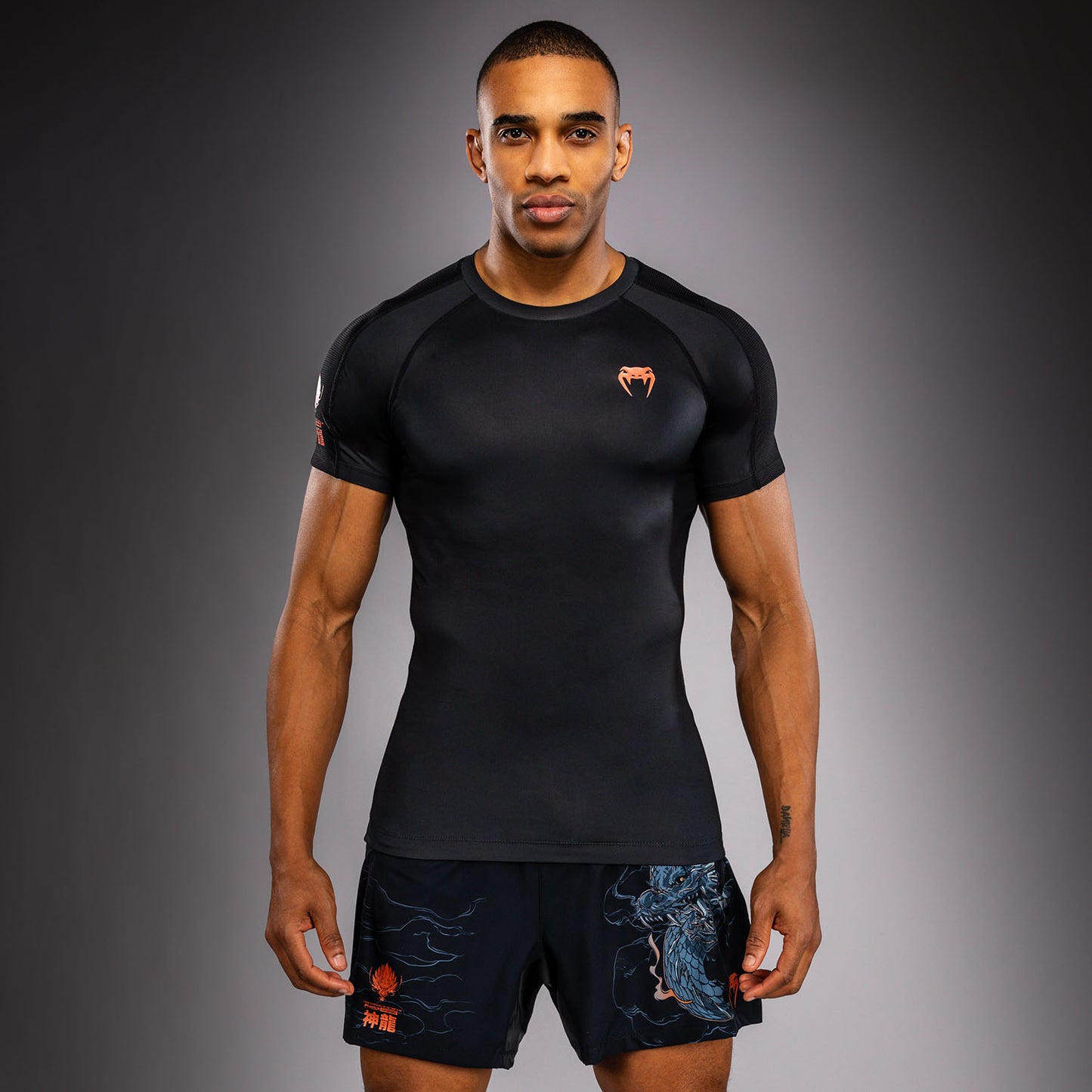 Venum Thunder Dragon Short Sleeves Rashguard - Black/Grey/Copper