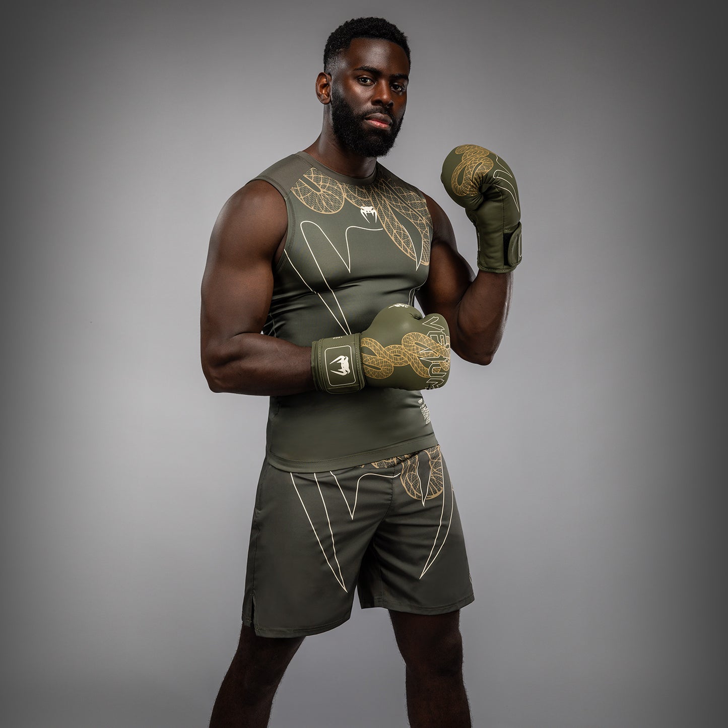 Venum Serpenti Sleeveless Rashguard - Khaki/Bronze/Ivory