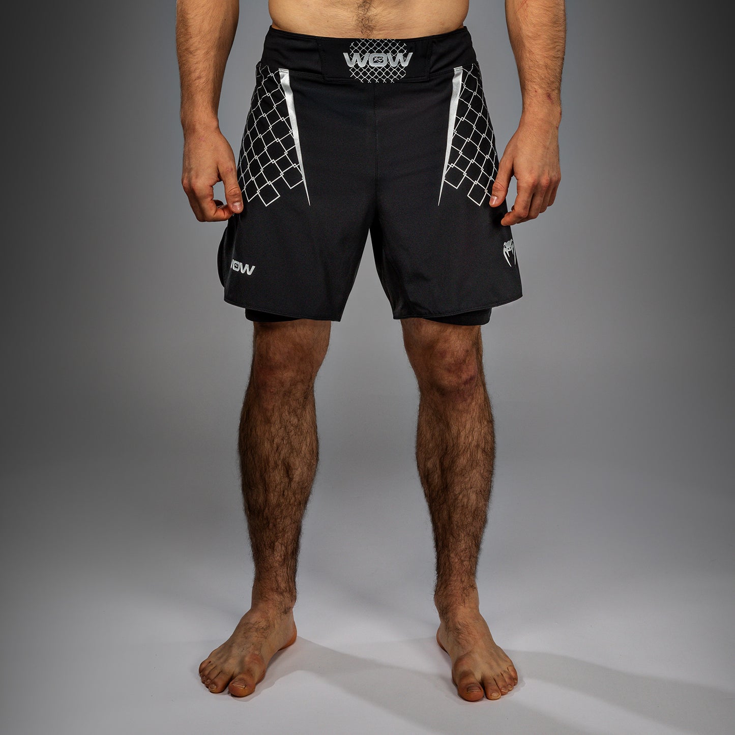 Venum x WOW FC Men’s Fight Shorts - Black/ Silver Grey