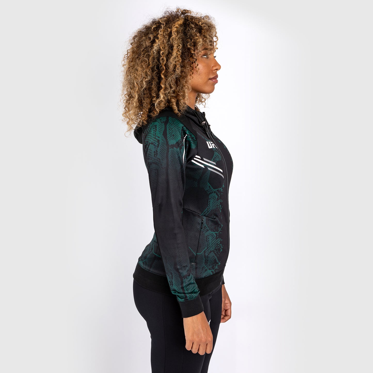 UFC Adrenaline by Venum Authentic Fight Night Women’s Walkout Hoodie - Emerald Edition - Green/Black