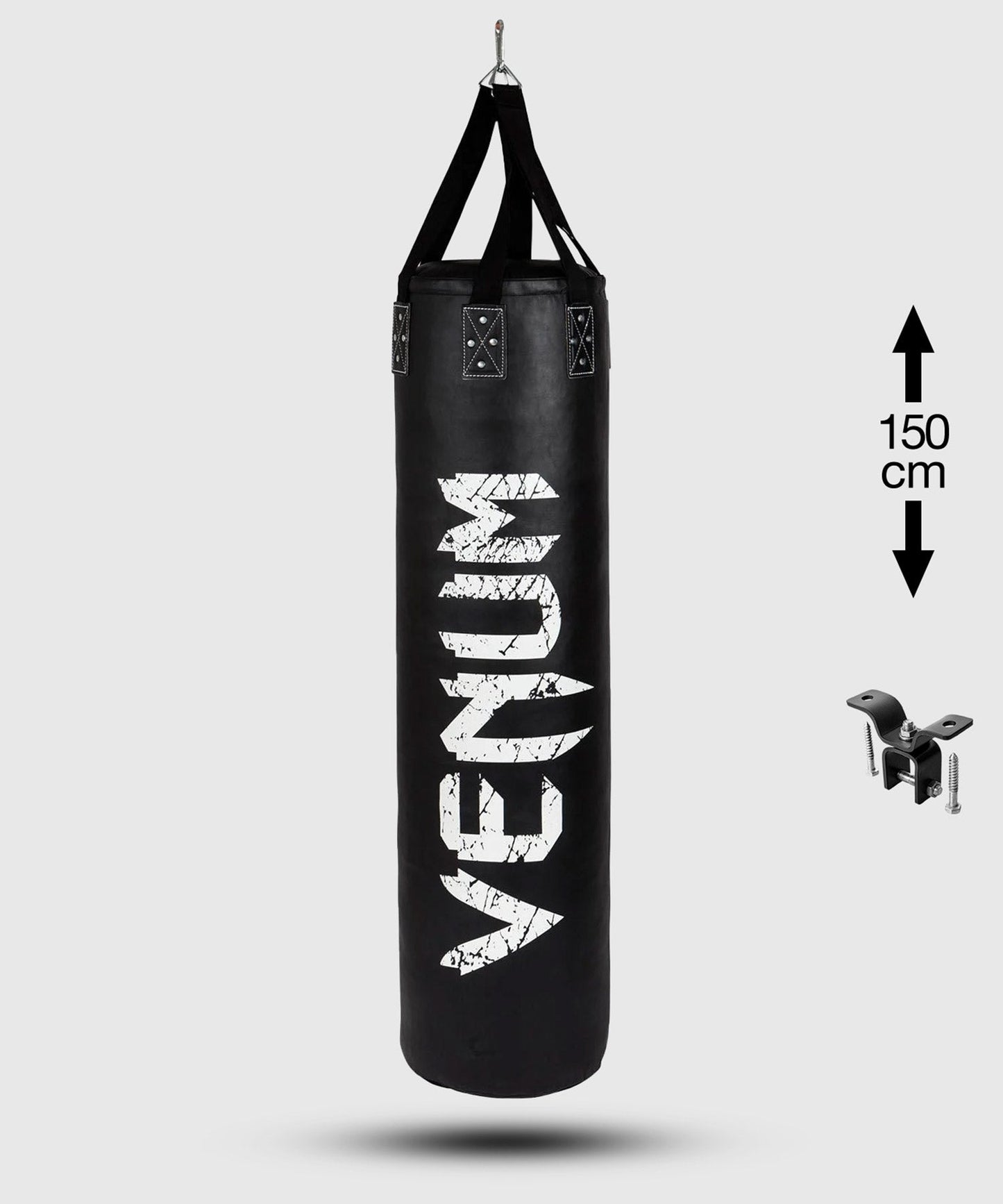 Venum Challenger Heavy bag + Ceiling Hook - Black/White - Filled - 150cm