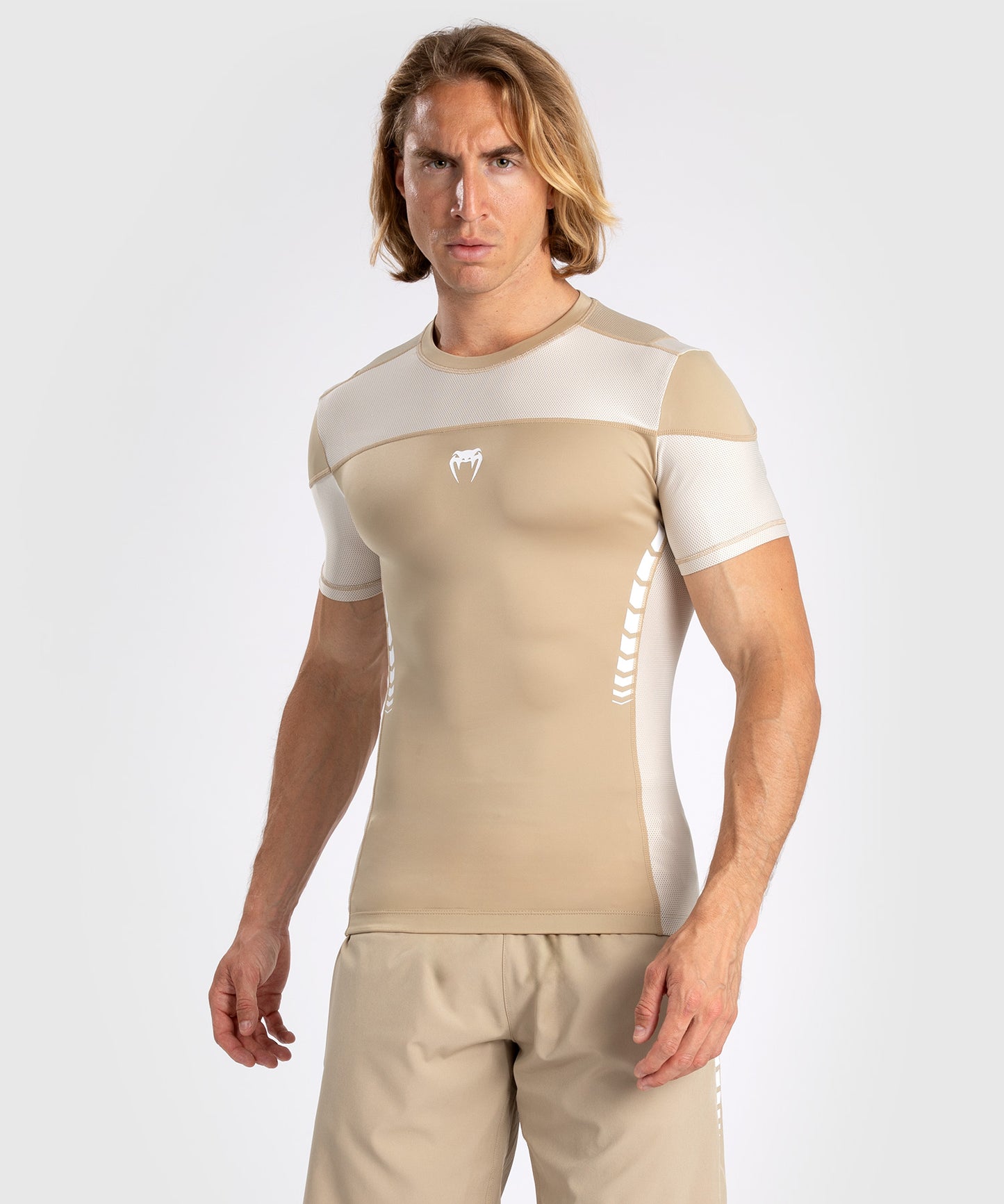 Venum Tempest Men's Short Sleeve Rashguard - Beige/Sand