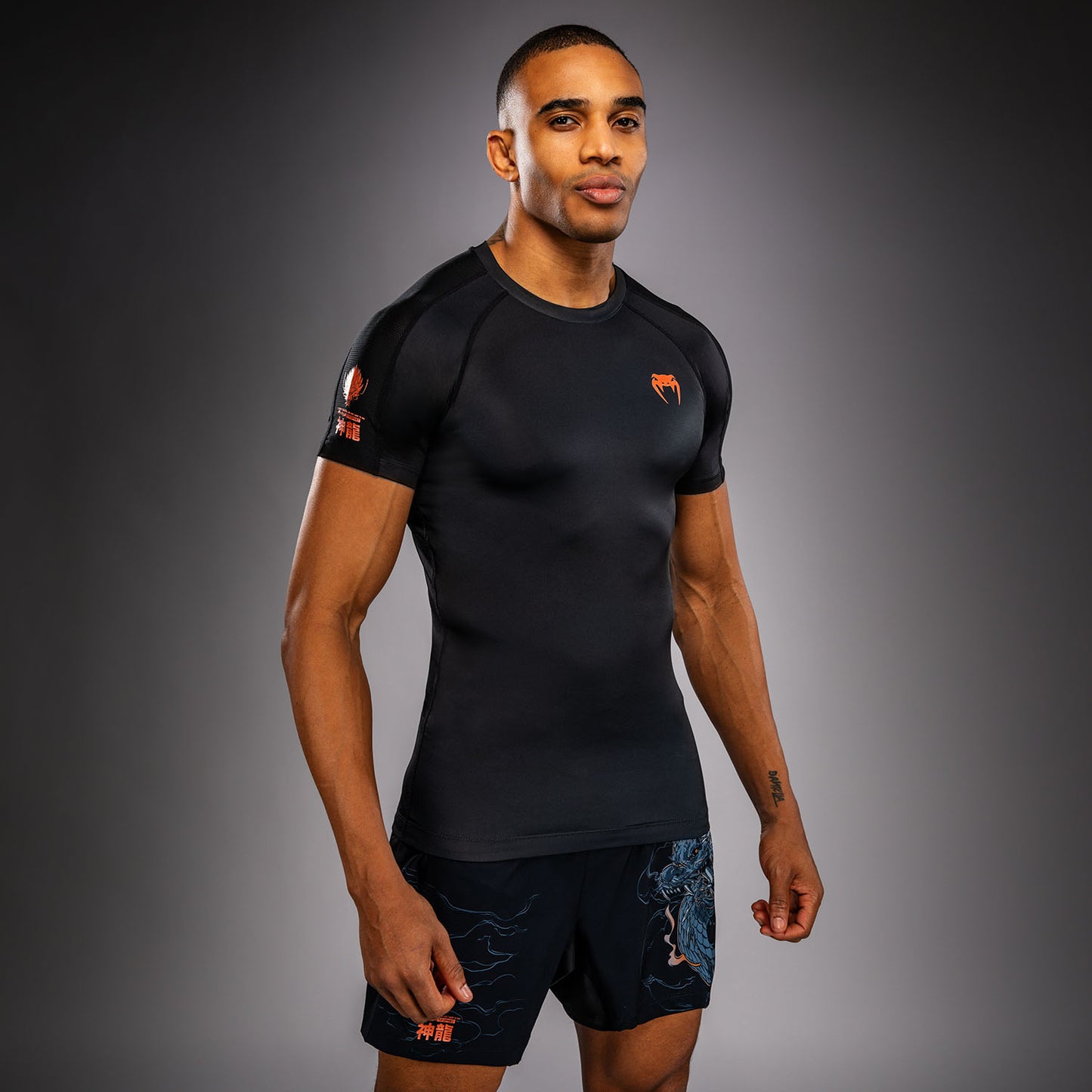 Venum Thunder Dragon Short Sleeves Rashguard - Black/Grey/Copper
