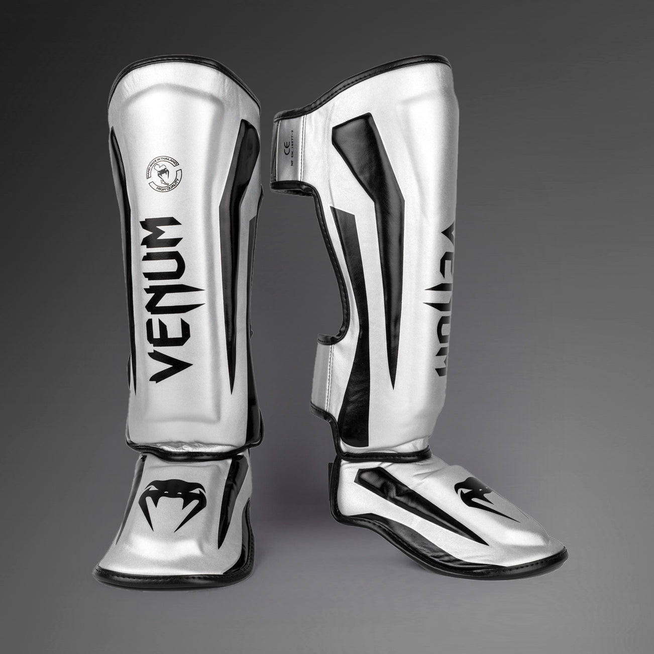 Venum Elite Standup Shinguards - Silver/Black