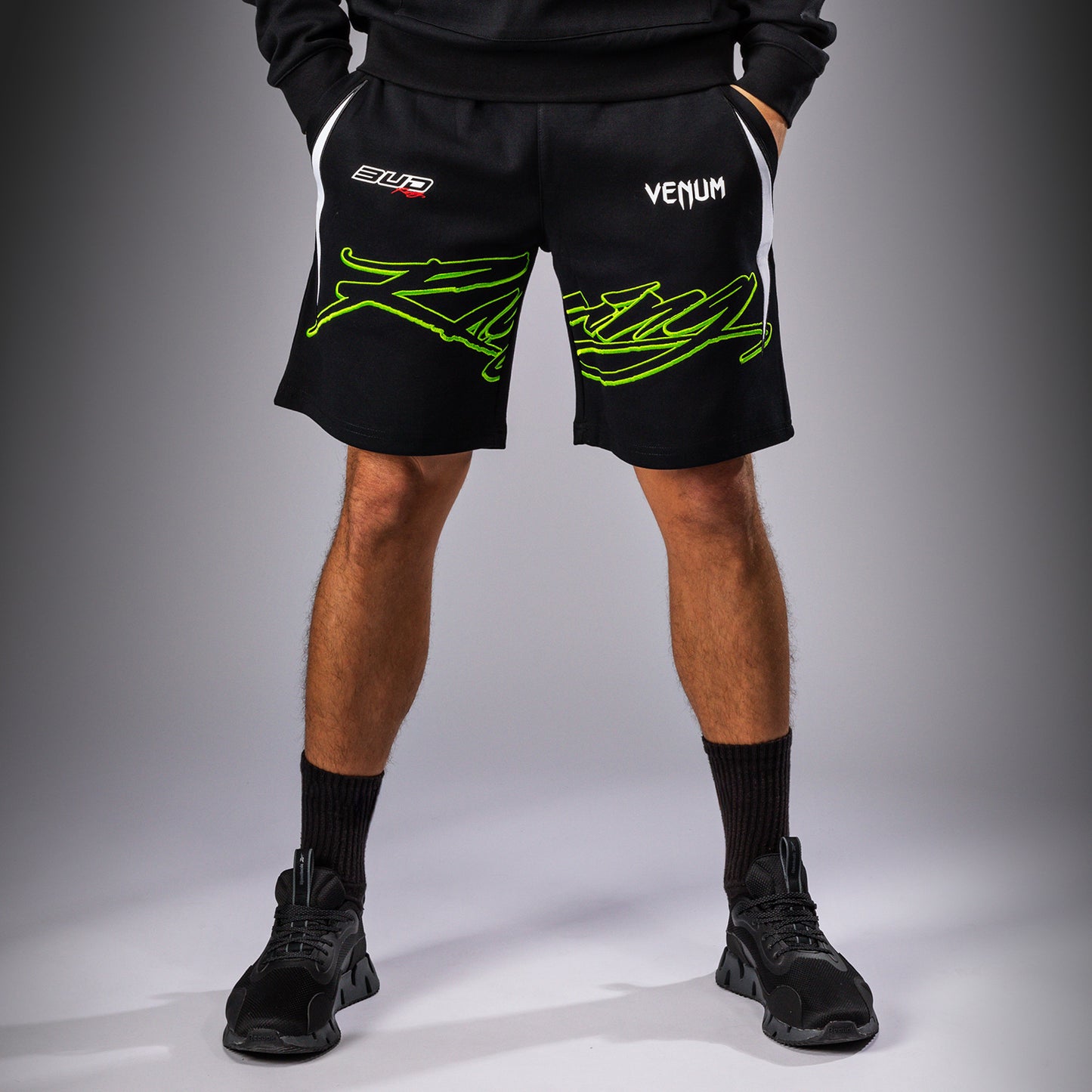 Venum x Bud Racing Men’s Cotton Shorts - Black/White/Lime Green