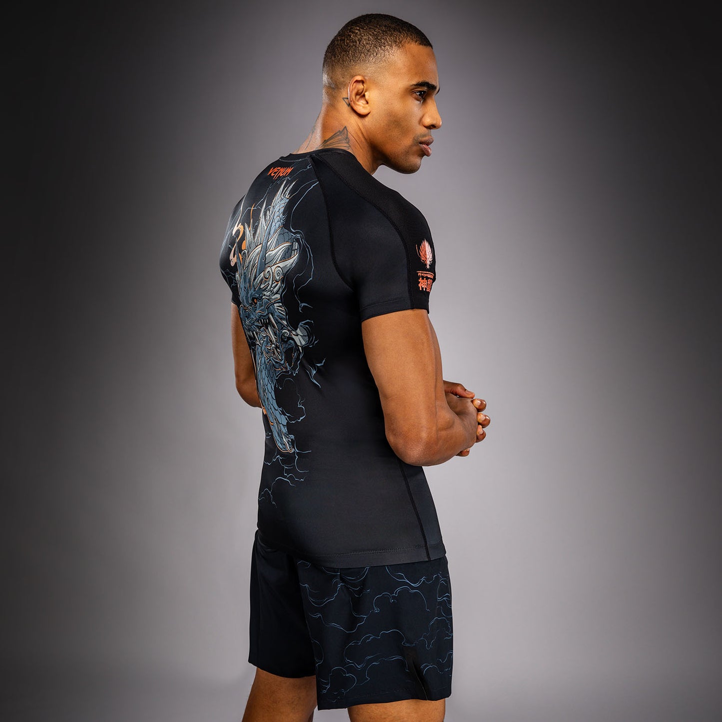 Venum Thunder Dragon Short Sleeves Rashguard - Black/Grey/Copper
