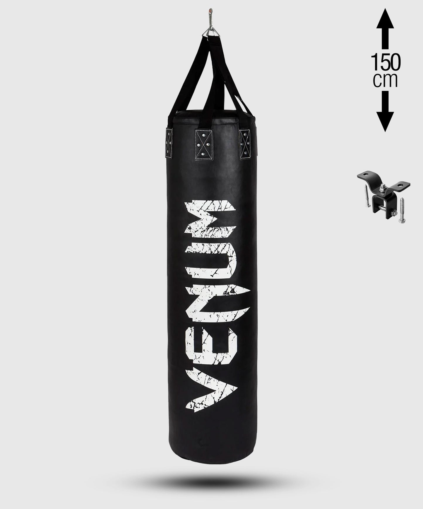 Venum Challenger Heavy bag + Ceiling Hook - Black/White - Filled - 150cm
