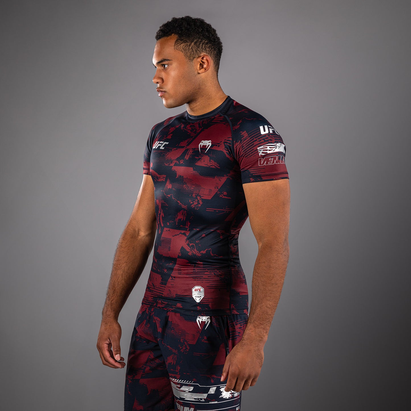 Men's UFC Zenith by Venum Burgundy Authentic Fight Week Performance Short Sleeve Rashguard