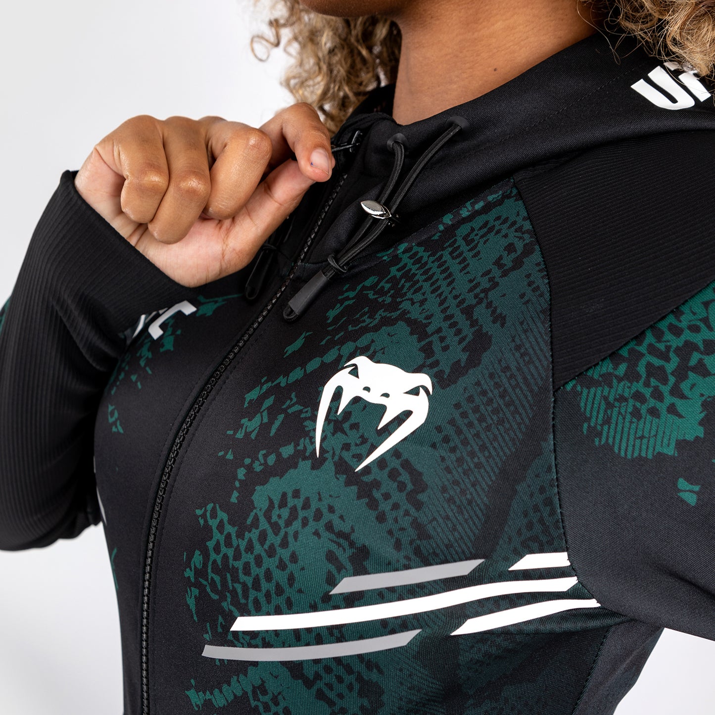 UFC Adrenaline by Venum Authentic Fight Night Women’s Walkout Hoodie - Emerald Edition - Green/Black