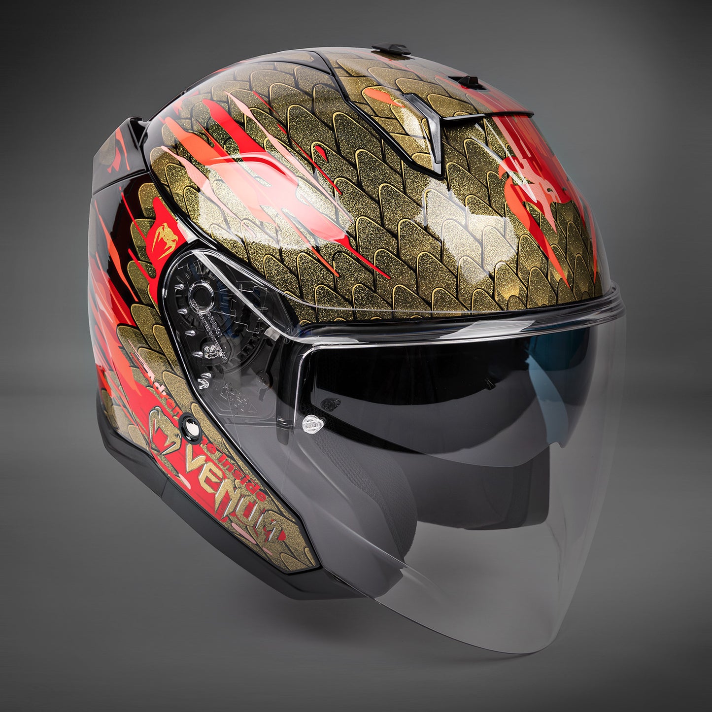 Venum x Shark SKWAL i3 JET Motorcycle Helmet - Red/Gold