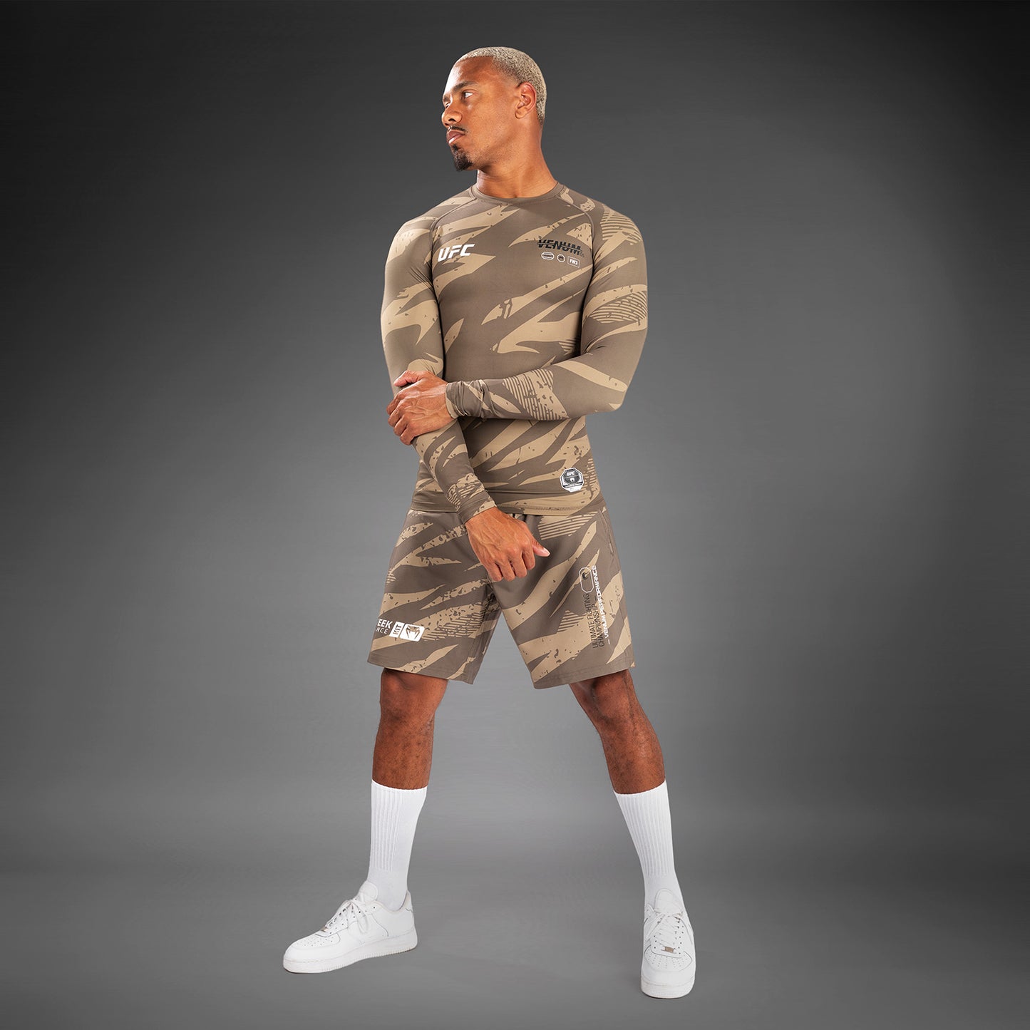 UFC Adrenaline by Venum Fight Week Performance Long Sleeve Rashguard - Desert Camo