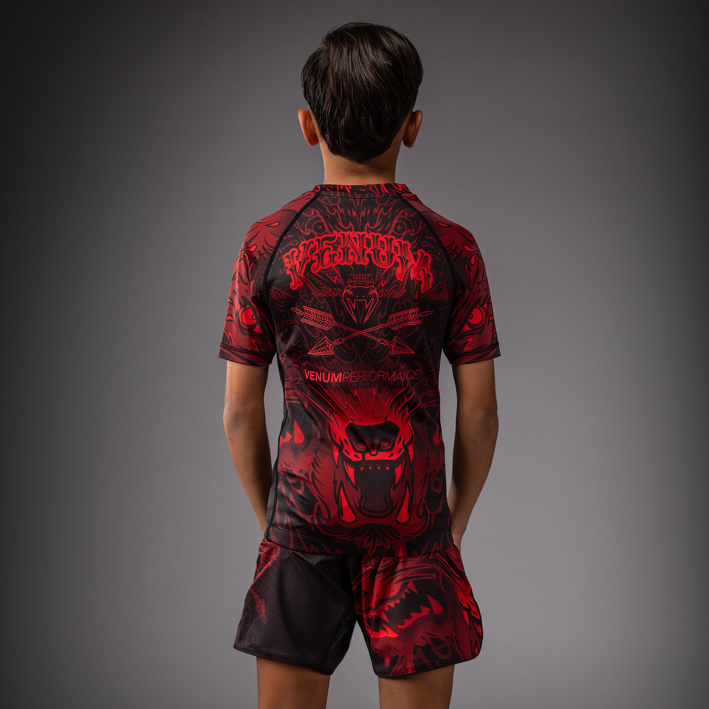 Venum Wolf Atak Kids Short Sleeve Rashguard - Black/Red
