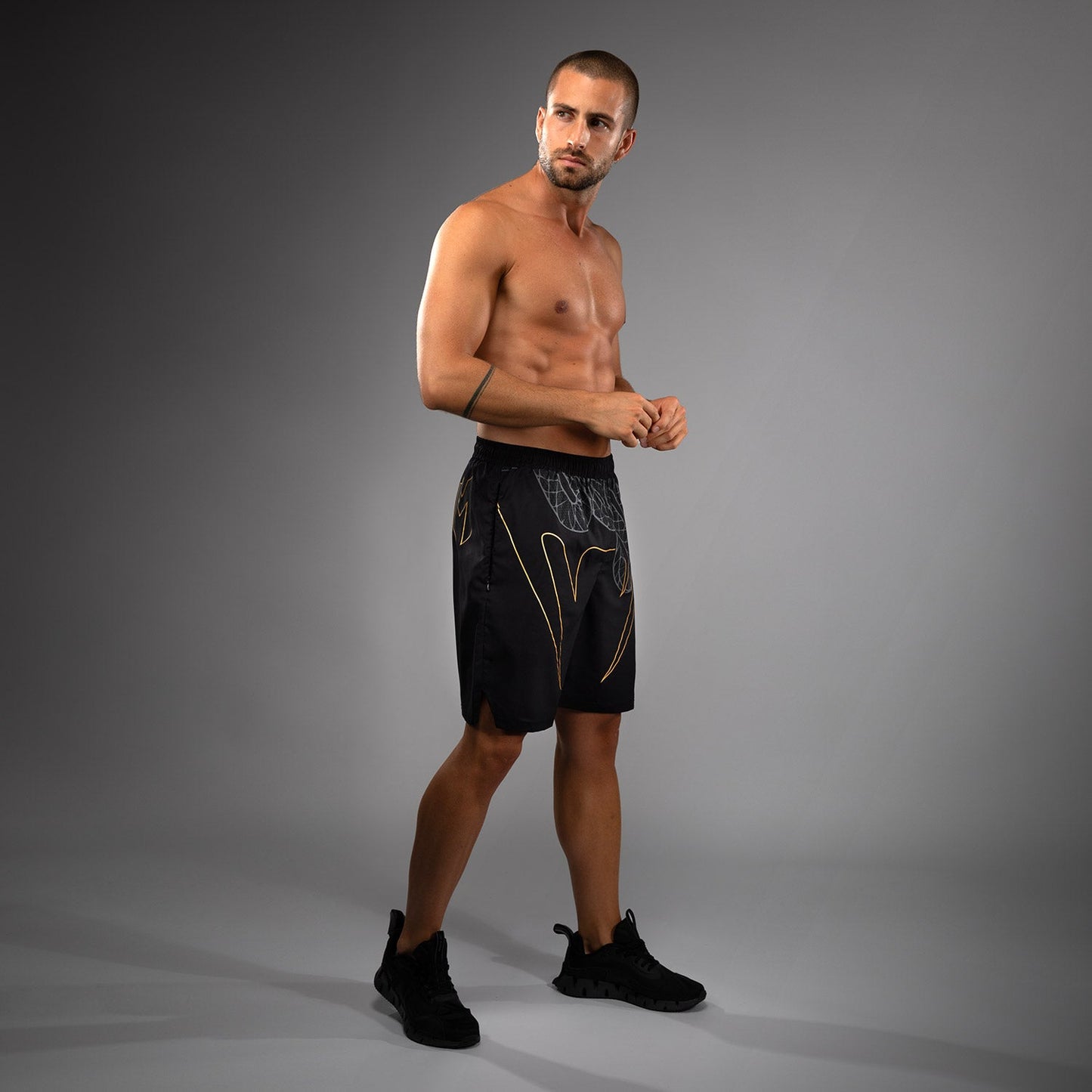 Venum Serpenti Training Shorts - Black/Silver/Gold
