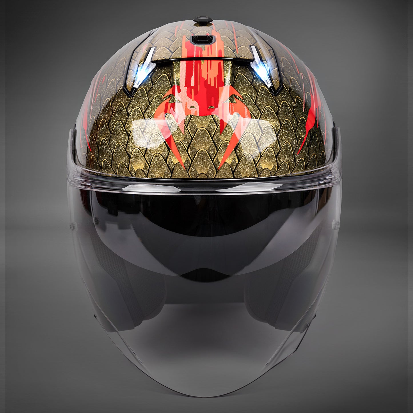 Venum x Shark SKWAL i3 JET Motorcycle Helmet Red/Gold
