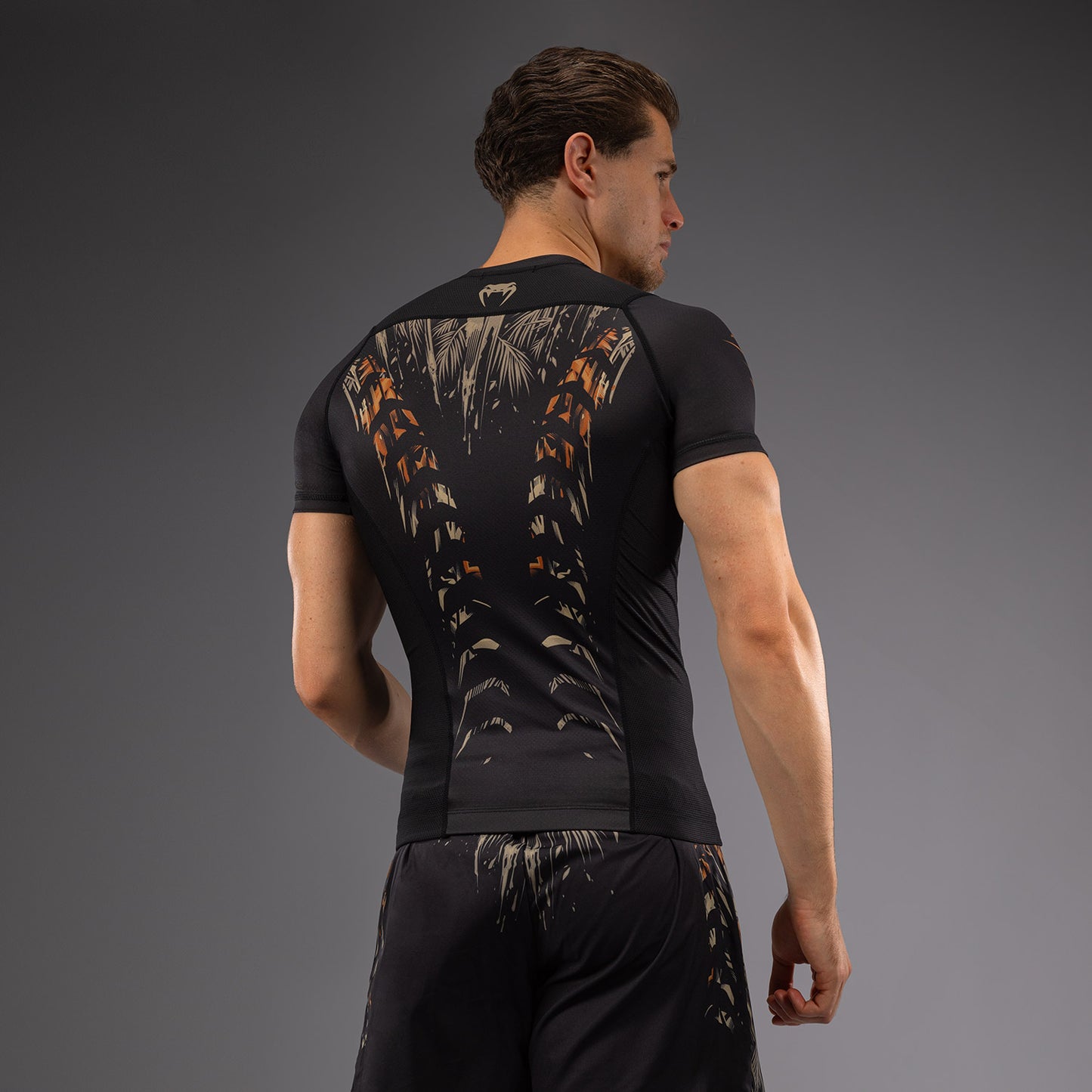 Venum Tiger Men's Short Sleeve Rashguard - Black/Neon Orange