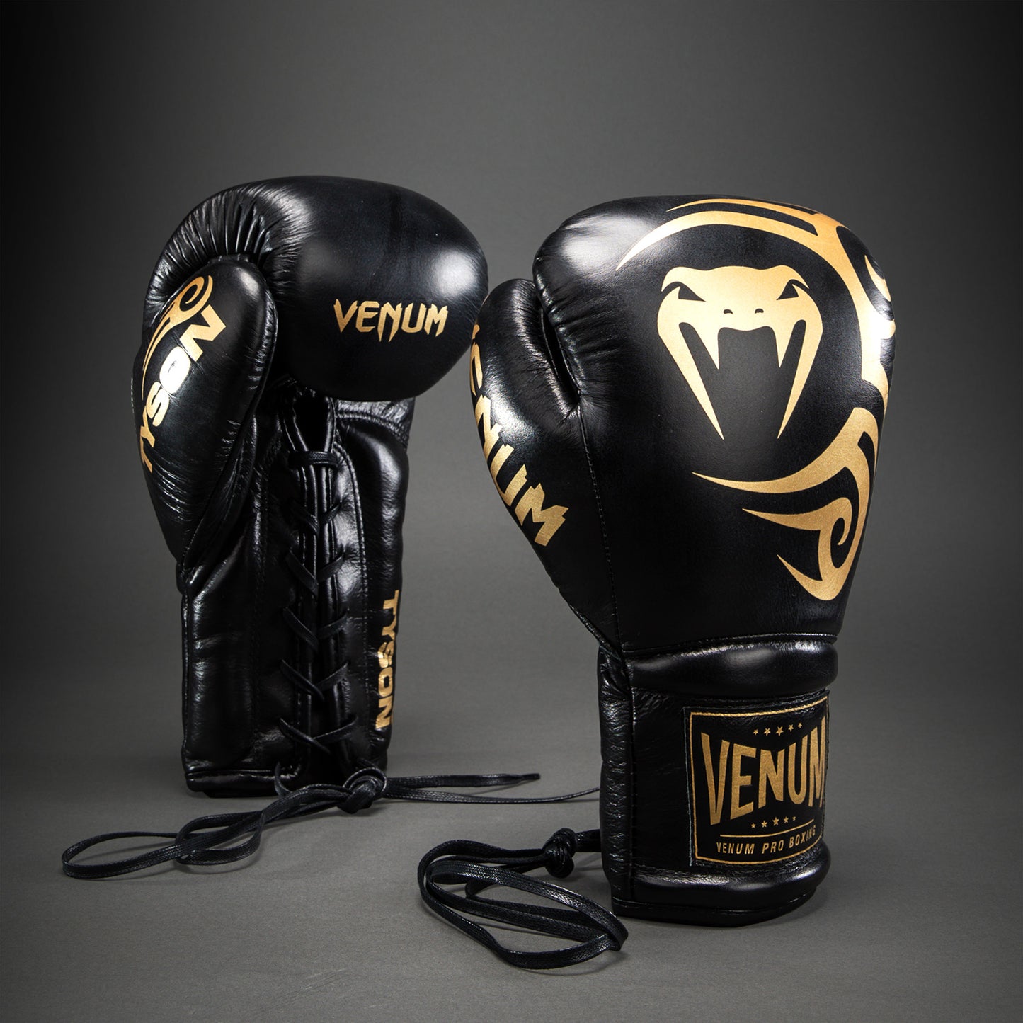 Venum Giant 2.0 Mike Tyson Pro Boxing Gloves with Laces - Black/Gold - Bag included