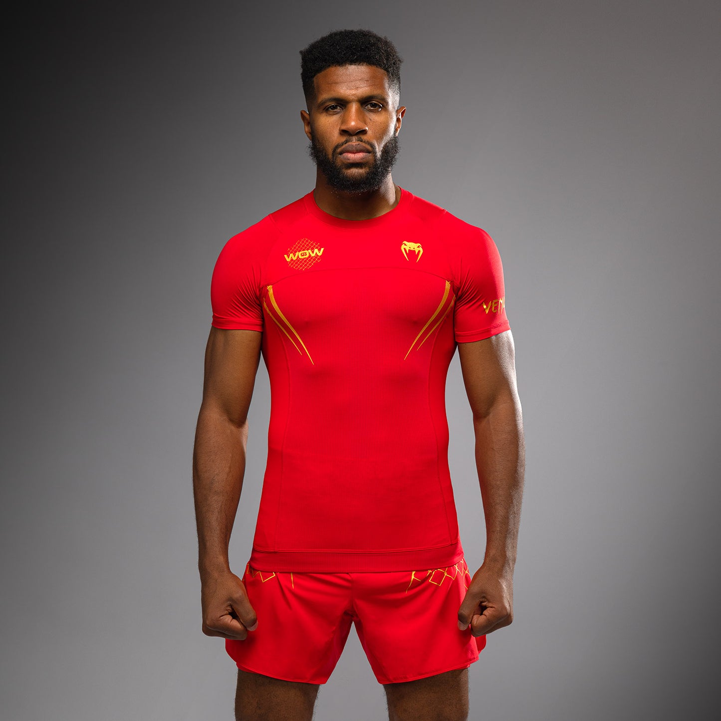 Venum x WOW FC Short Sleeve Rashguard - Fury Red/ Gold