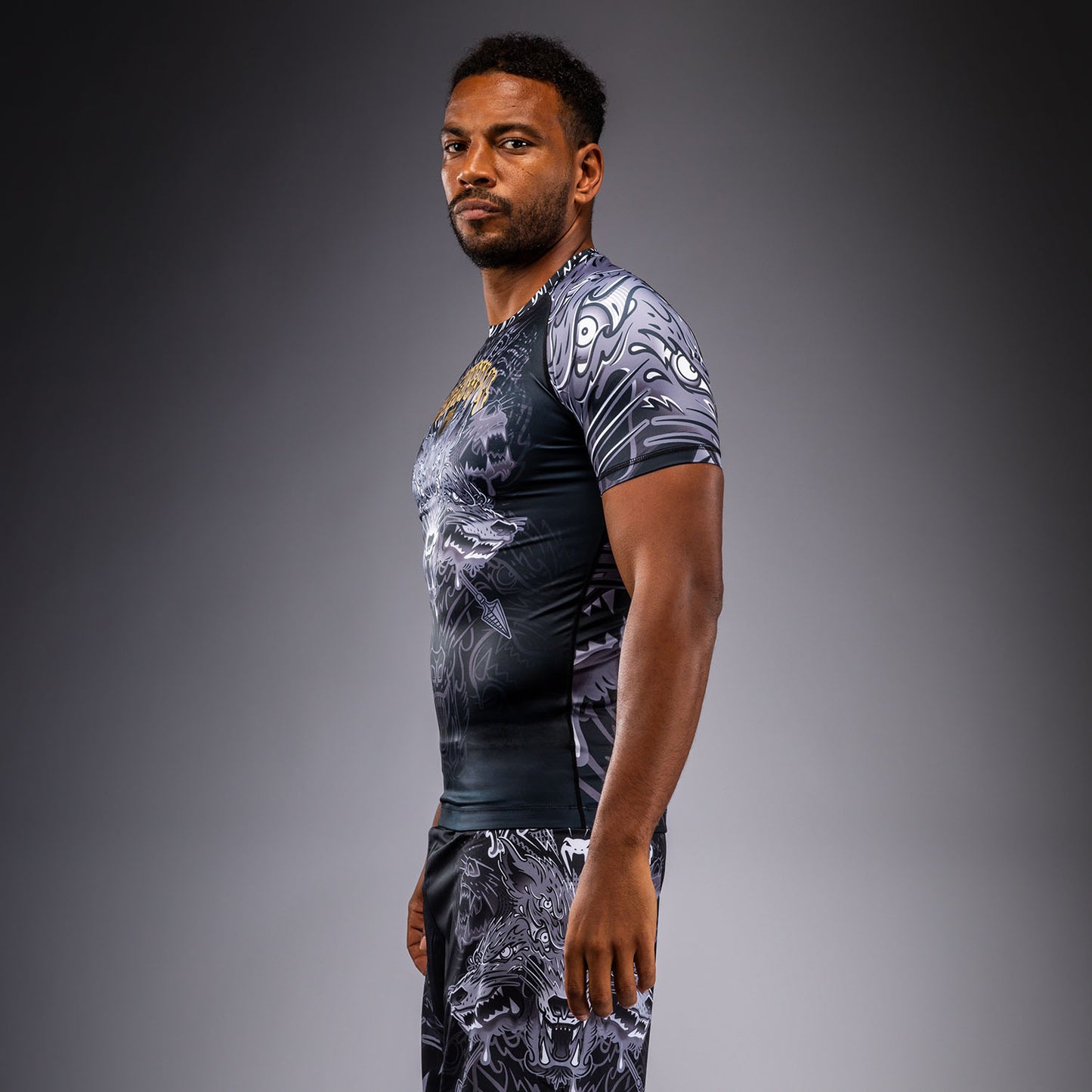 Venum Wolf Atak Short Sleeve Rashguard - Black/Grey