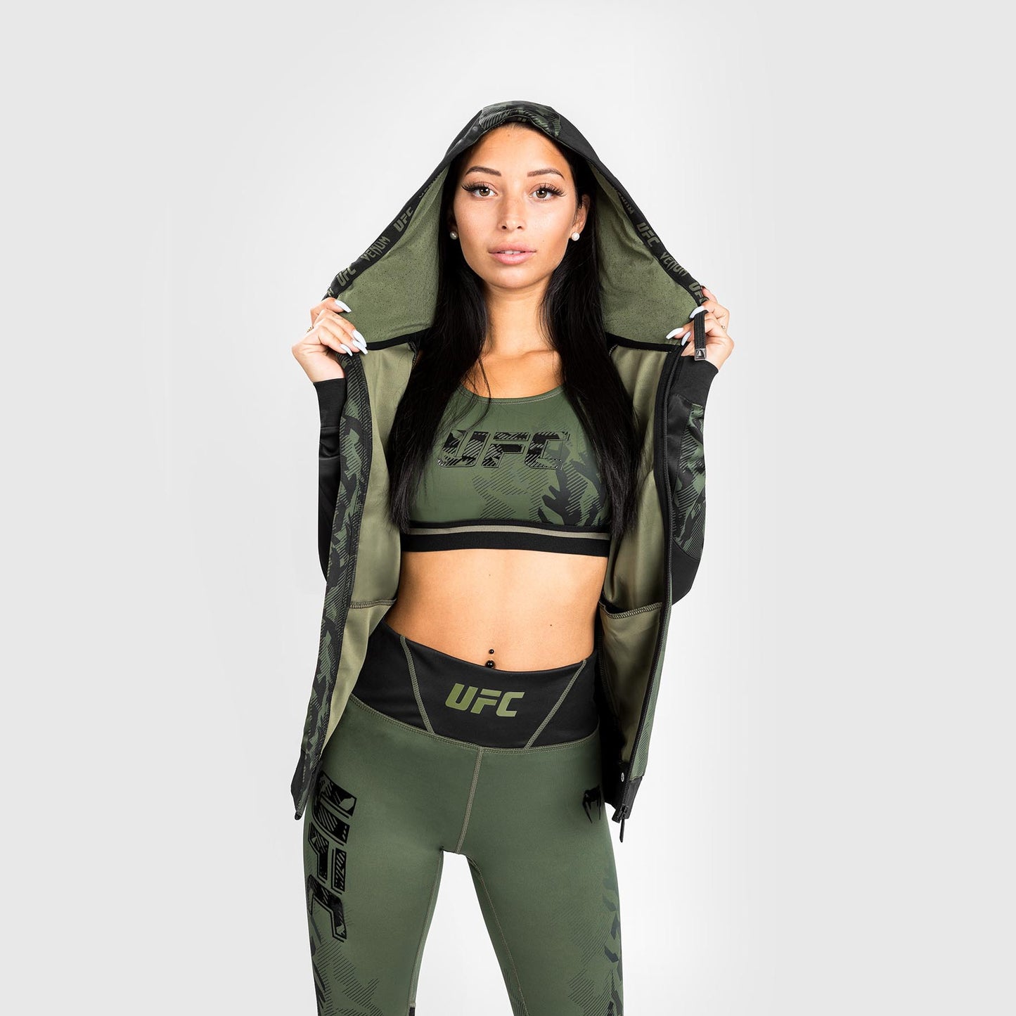 UFC Venum Authentic Fight Week Women's Zip Hoodie - Khaki
