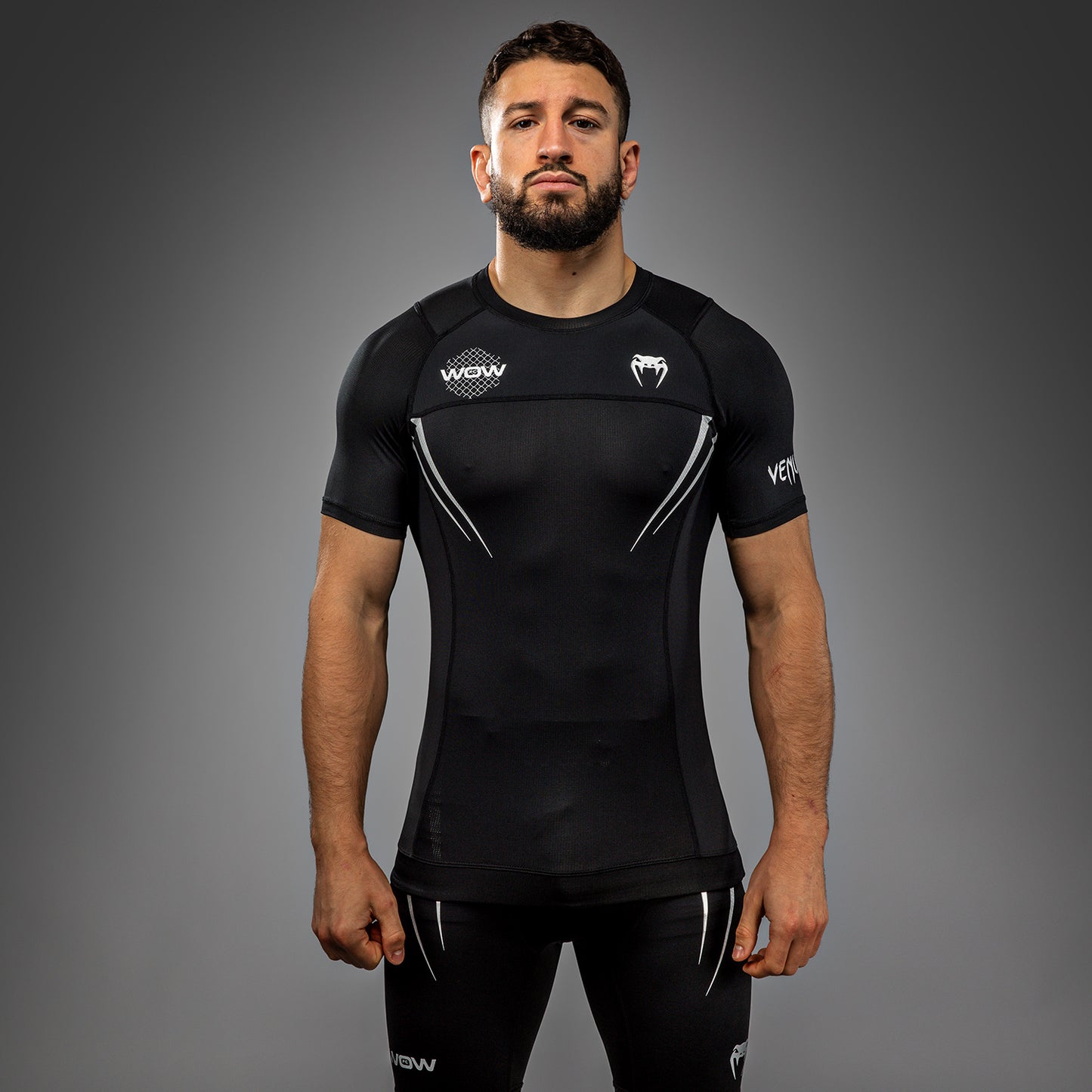 Venum x WOW FC Short Sleeve Rashguard - Black/ Silver Grey