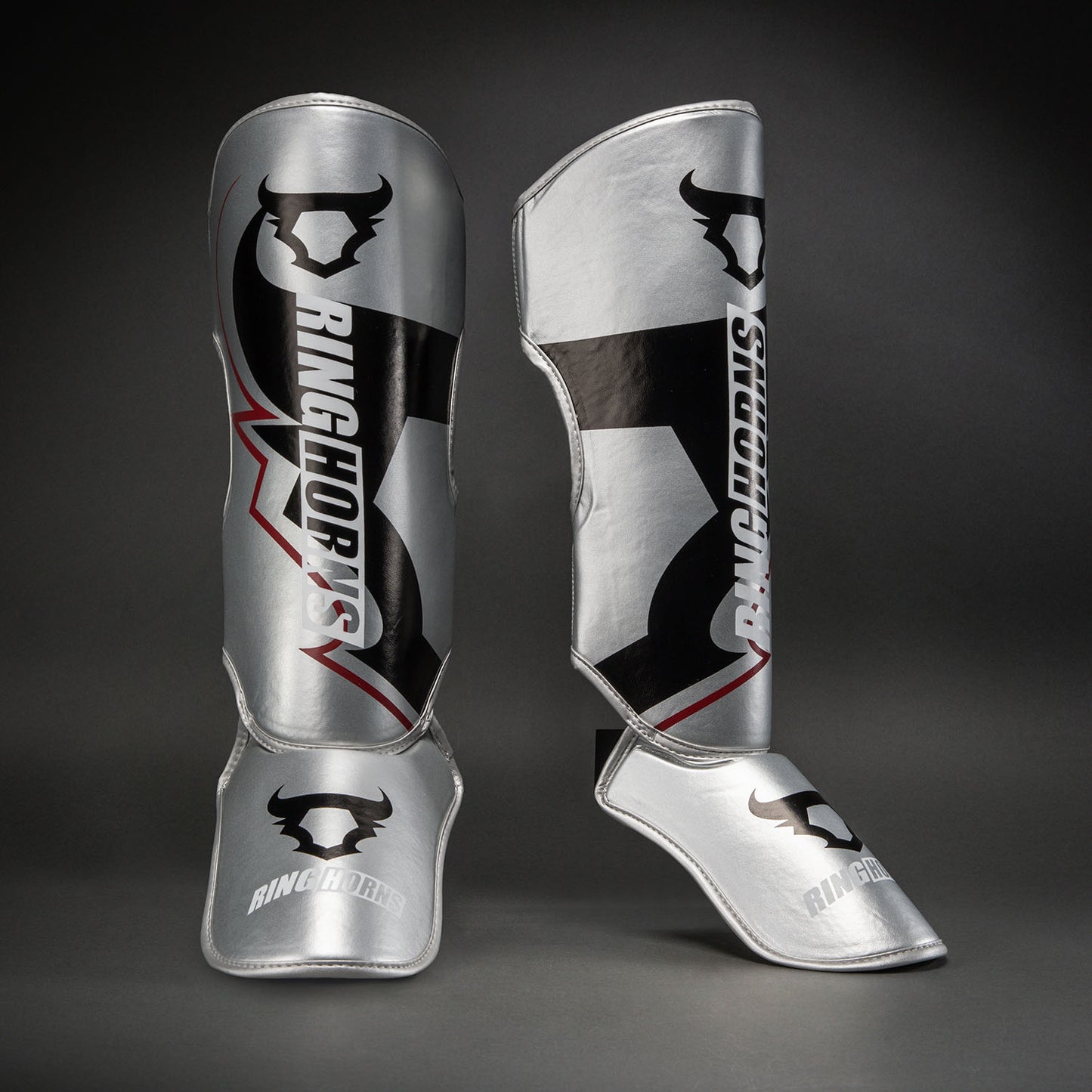 Ringhorns Charger by Venum Shin Guards - Silver/Black