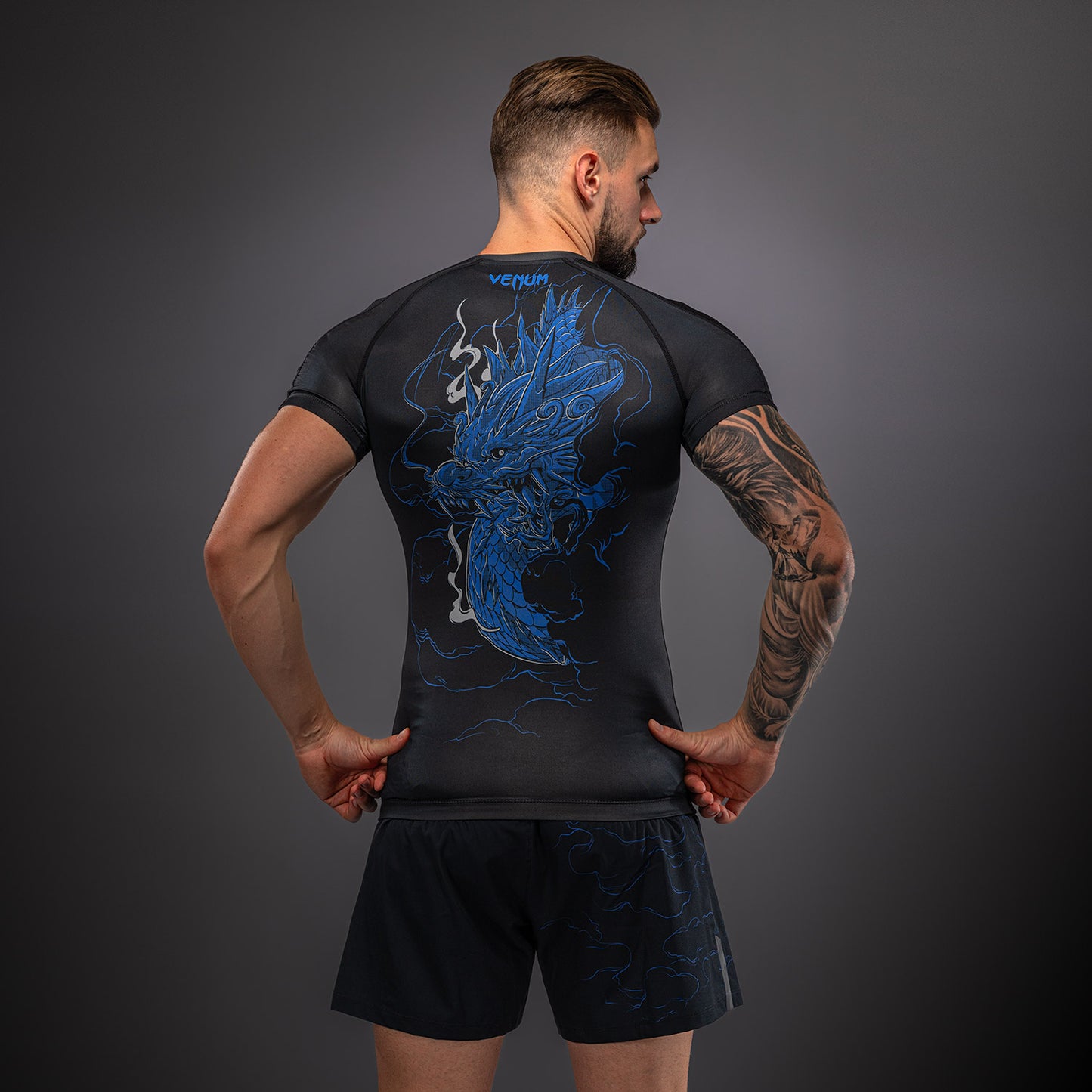 Venum Thunder Dragon Short Sleeves Rashguard - Black/Royal Blue