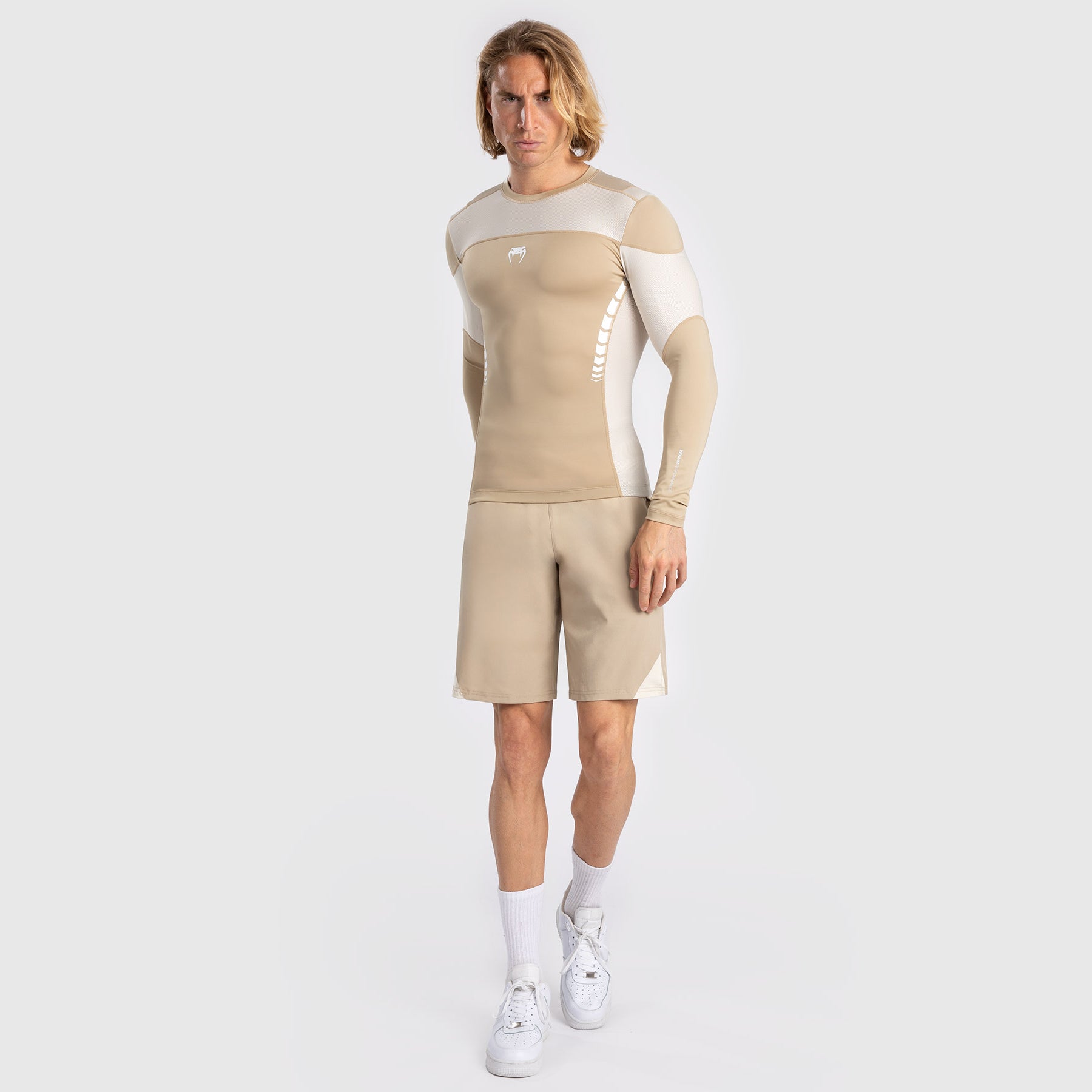 Venum Tempest Men's Long Sleeve Rashguard - Beige/Sand