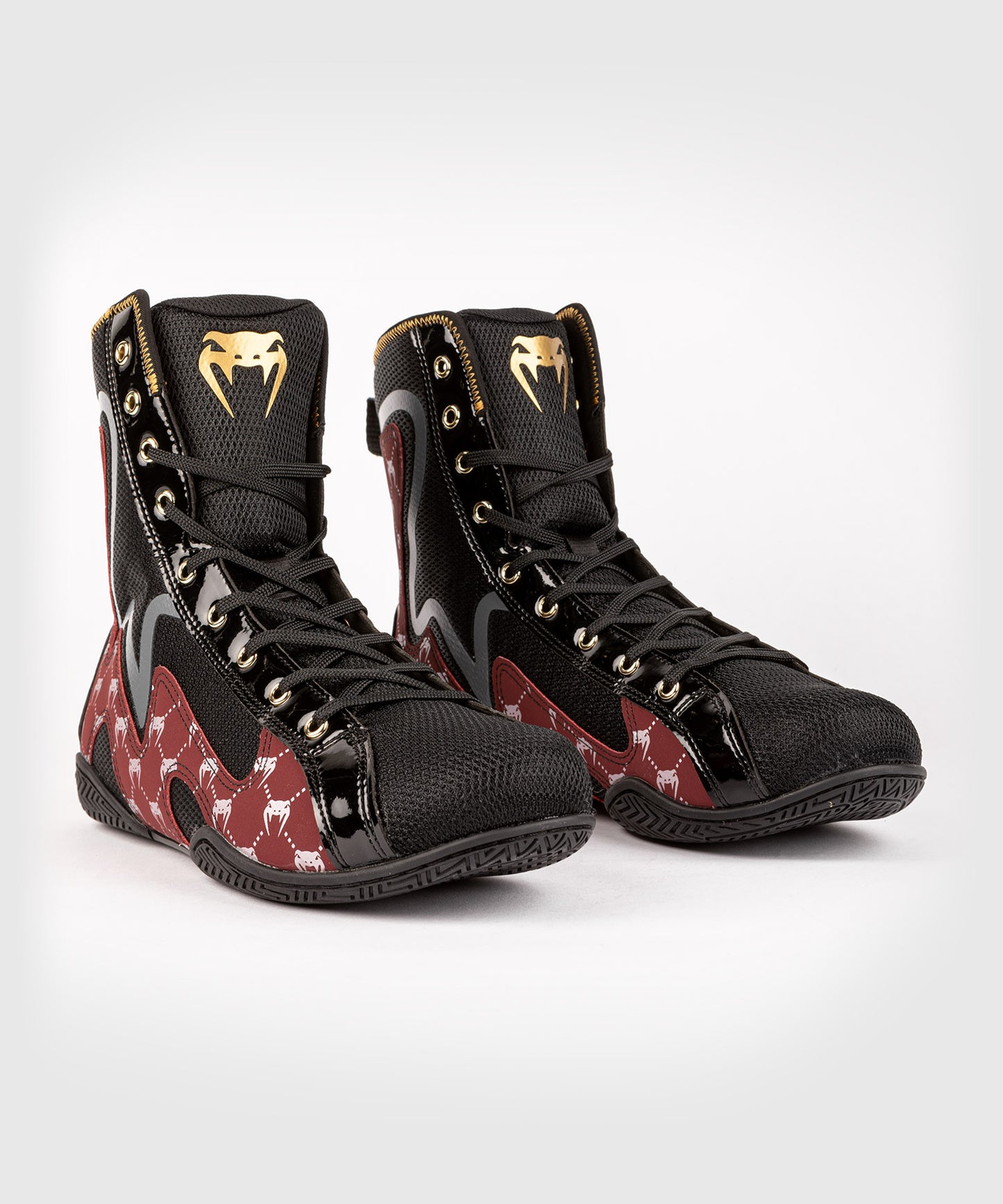 Venum Elite Evo Monogram Boxing Shoes – Black/Burgundy