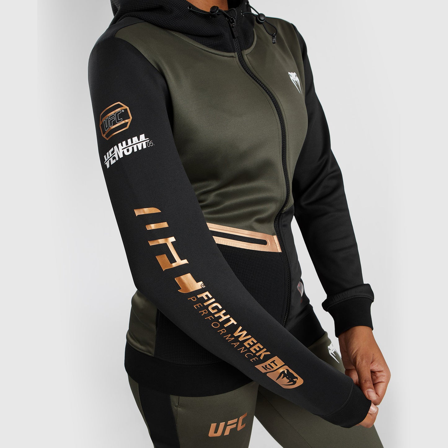 UFC Adrenaline by Venum Fight Week  Women’s Zip Hoodie - Khaki/Bronze