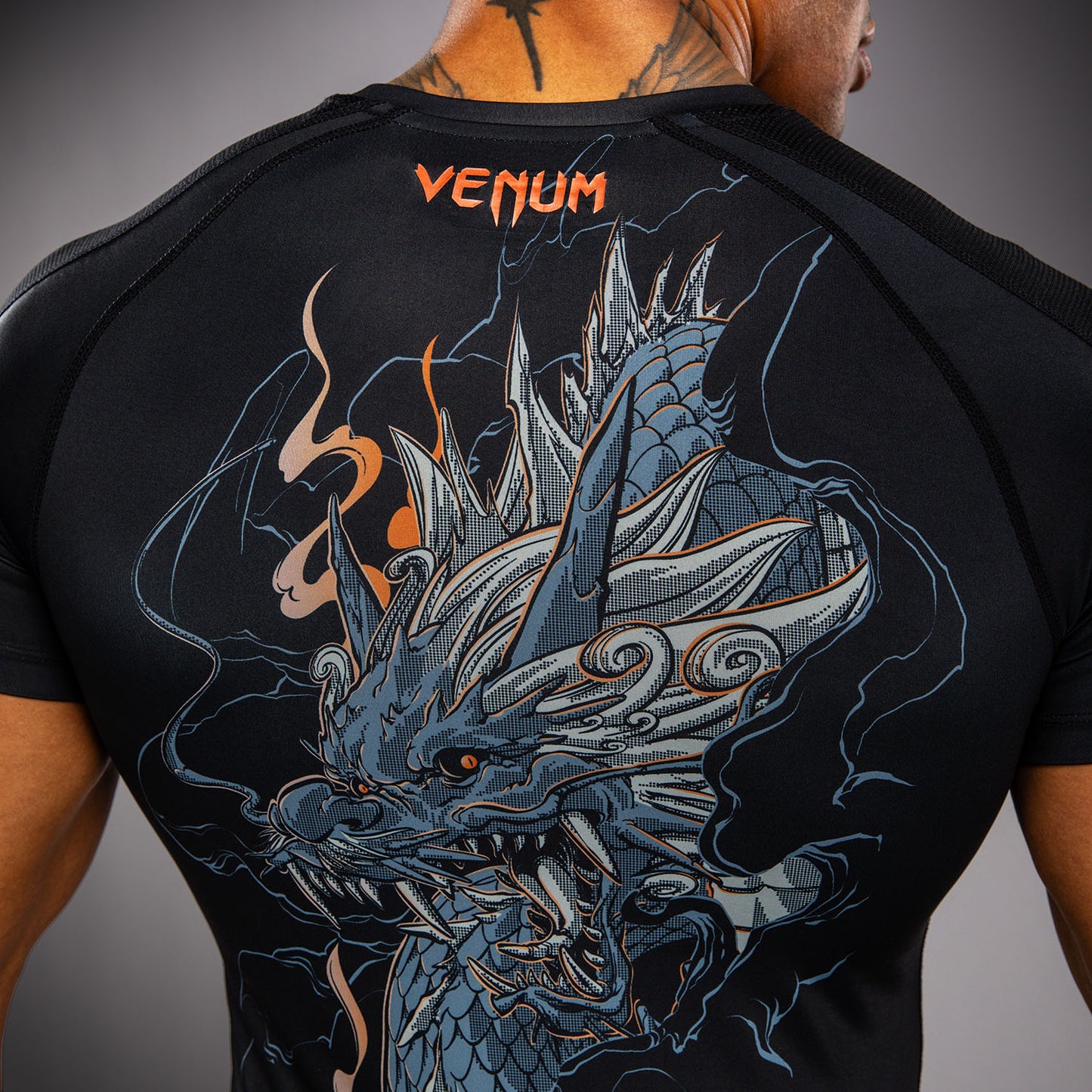 Venum Thunder Dragon Short Sleeves Rashguard - Black/Grey/Copper