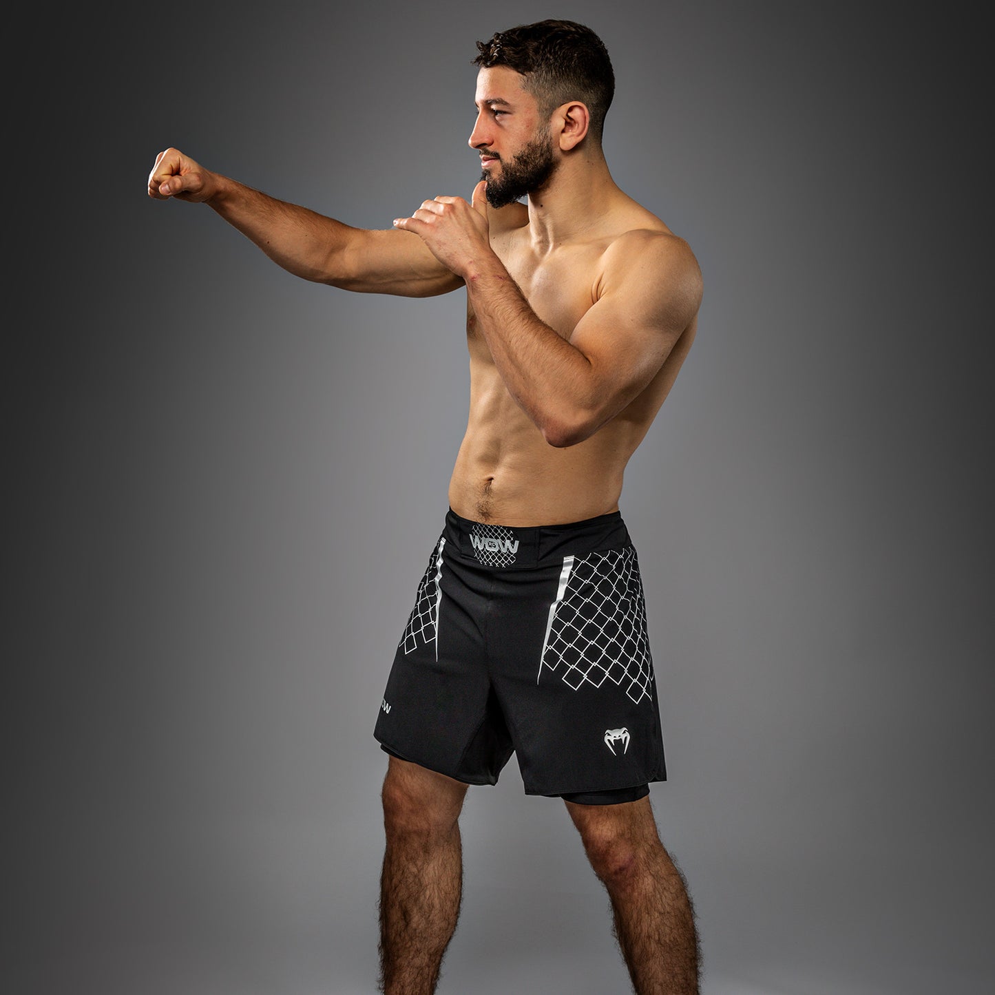 Venum x WOW FC Men’s Fight Shorts - Black/ Silver Grey