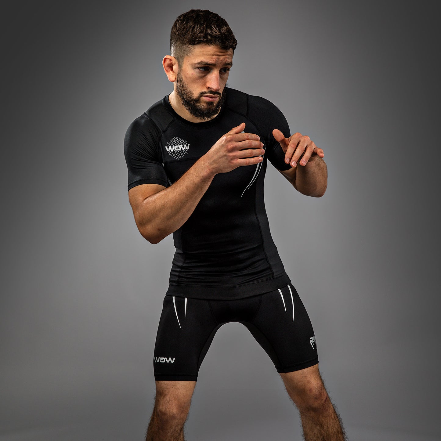 Venum x WOW FC Short Sleeve Rashguard - Black/ Silver Grey