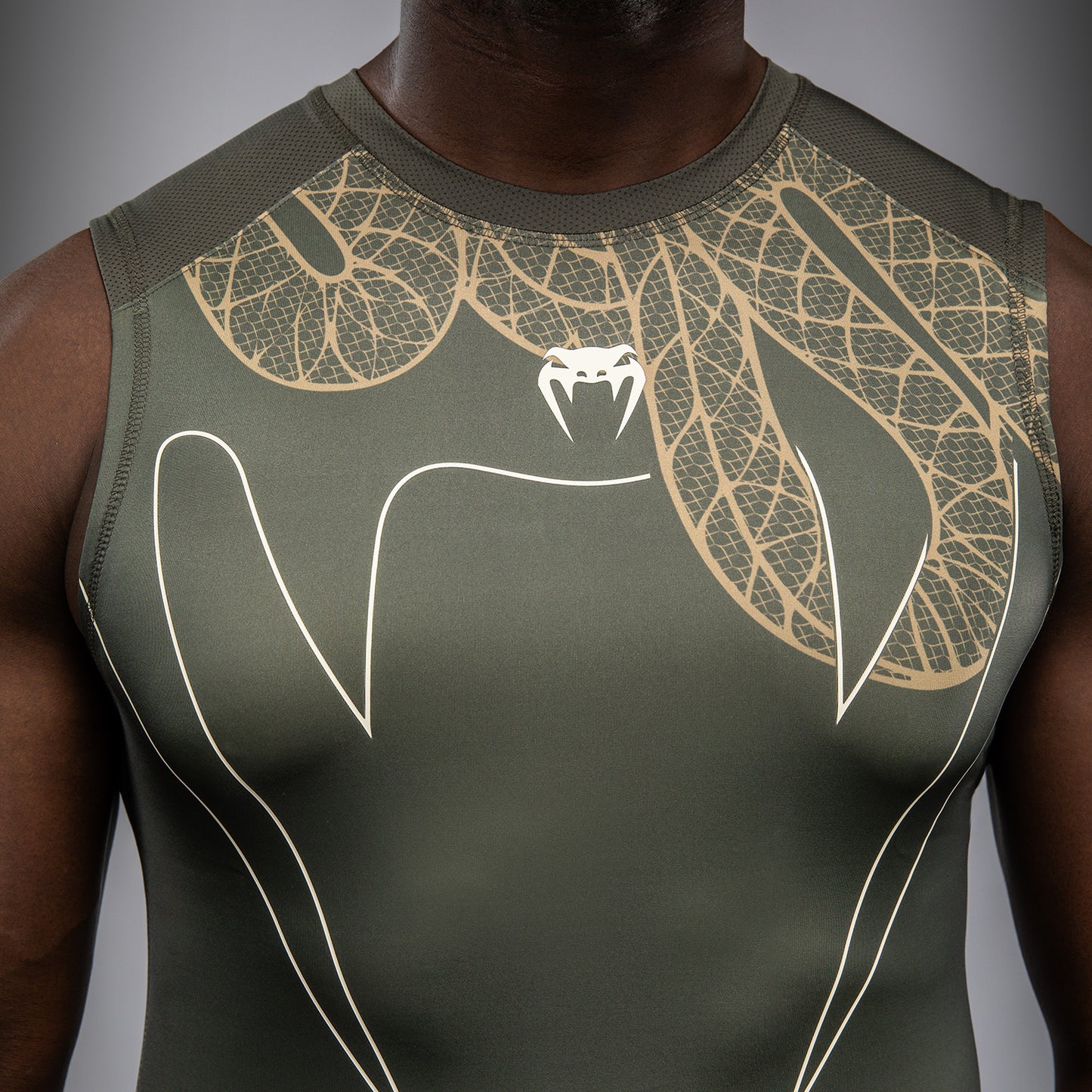 Venum Serpenti Sleeveless Rashguard - Khaki/Bronze/Ivory