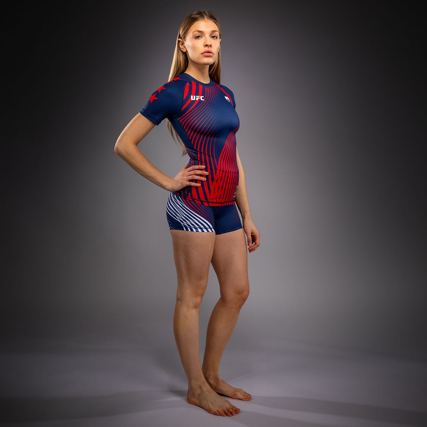 Women's Official UFC Freedom 250 by Venum Blue Authentic Fight Night Short Sleeve Rashguard