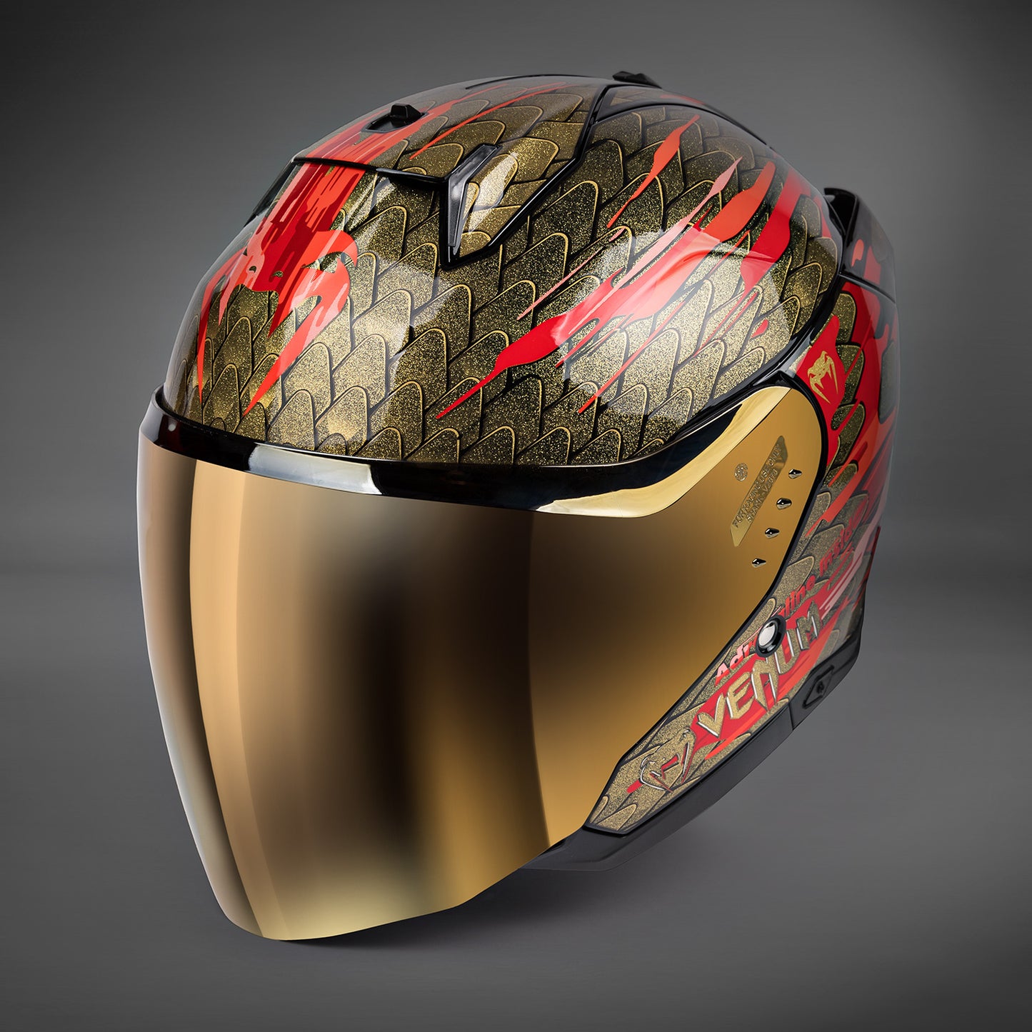 Venum x Shark SKWAL i3 JET Motorcycle Helmet - Red/Gold